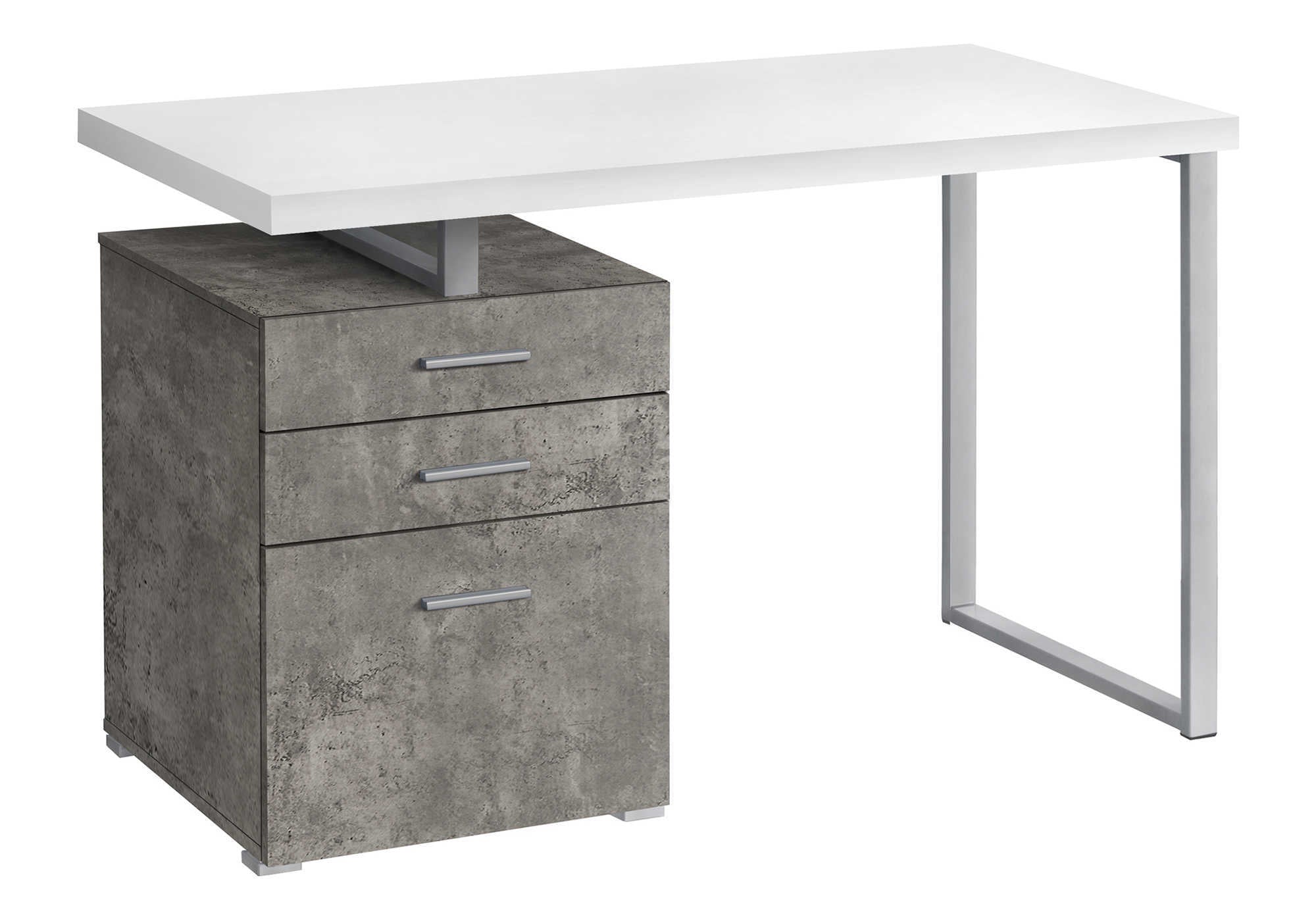 COMPUTER DESK - 48"L / WHITE/ CONCRETE/ SILVER METAL/ L/R # I 7648