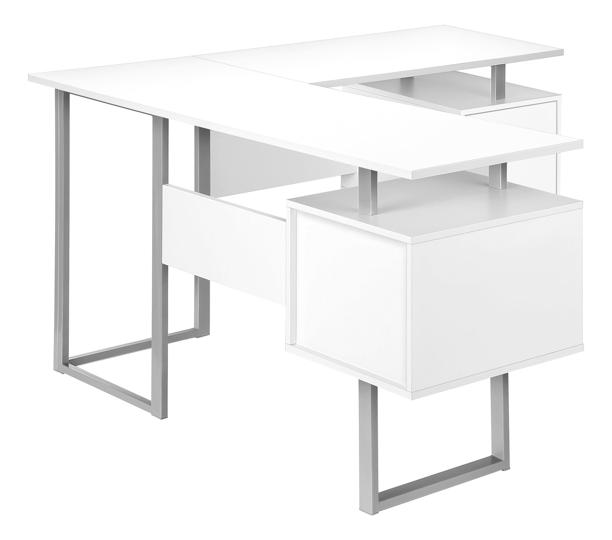 COMPUTER DESK - 58"L / WHITE / SILVER METAL CORNER # I 7695