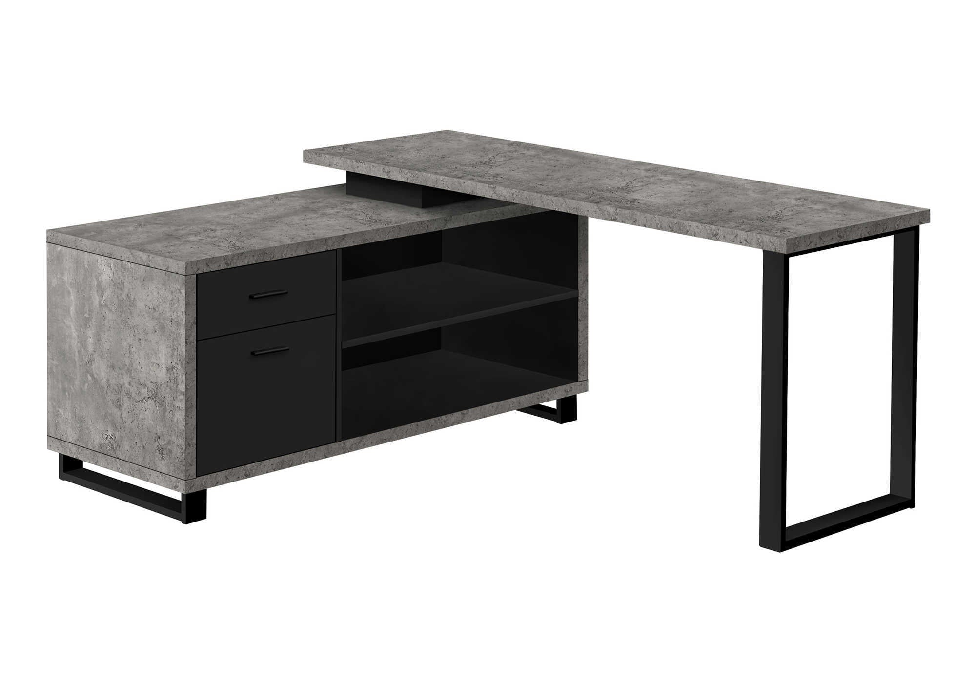 COMPUTER DESK - 72"L GREY CONCRETE/BLACK EXECUTIVE CORNER # I 7714