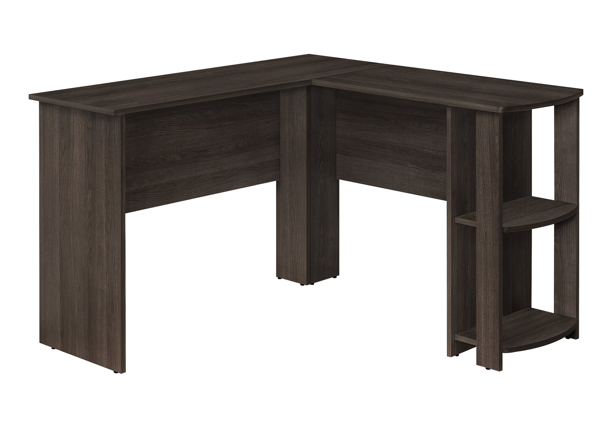 COMPUTER DESK - BROWN OAK L-SHAPED CORNER / 2 SHELVES # I 7722