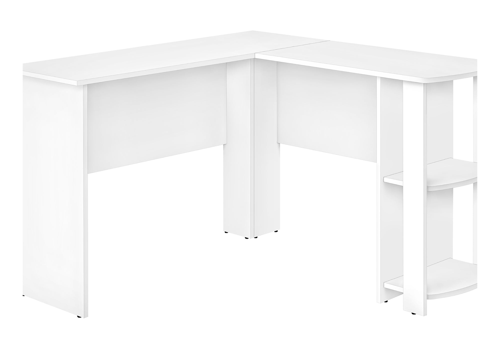 COMPUTER DESK - WHITE L-SHAPED CORNER / 2 SHELVES # I 7723
