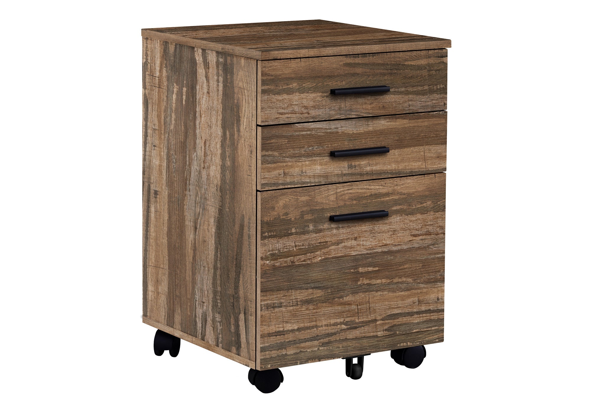 FILING CABINET - 3 DRAWER / BROWN RECLAIMED ON CASTORS # I 7782