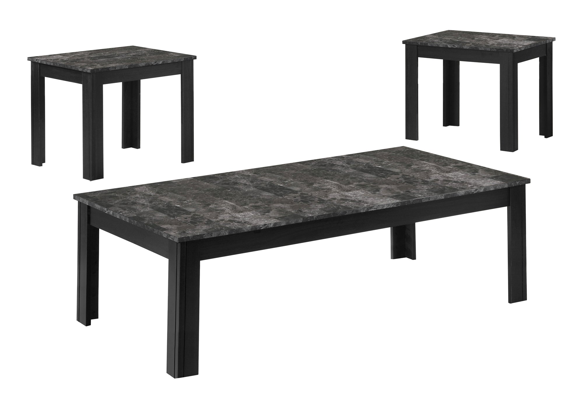 TABLE SET - 3PCS SET / BLACK / GREY MARBLE-LOOK TOP # I 7843P