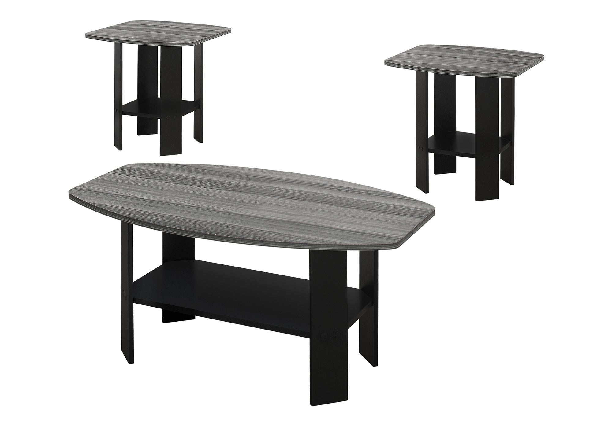 ENSEMBLE DE TABLE - ENSEMBLE DE 3 PIÈCES / NOIR / PLATEAU GRIS # I 7928P
