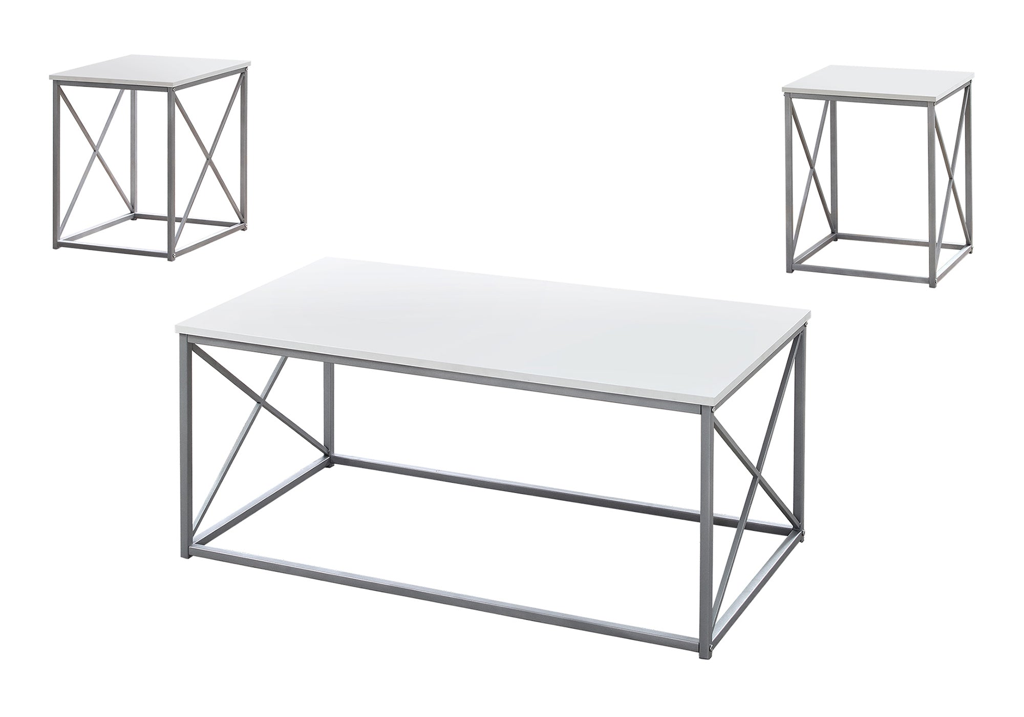 ENSEMBLE DE TABLE - ENSEMBLE DE 3 PIÈCES / BLANC / MÉTAL ARGENT # I 7951P
