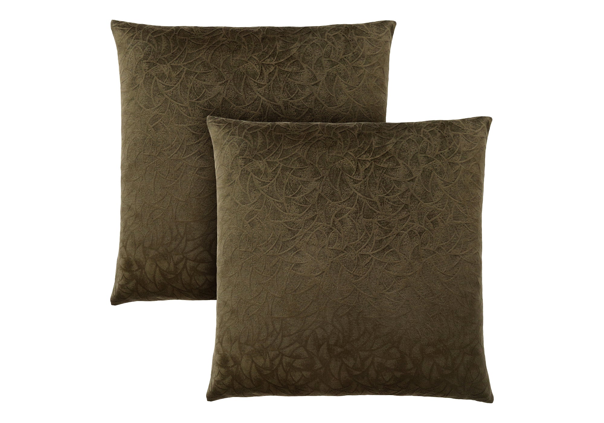 PILLOW - 18"X 18" / DARK GREEN FLORAL VELVET / 2PCS # I 9263