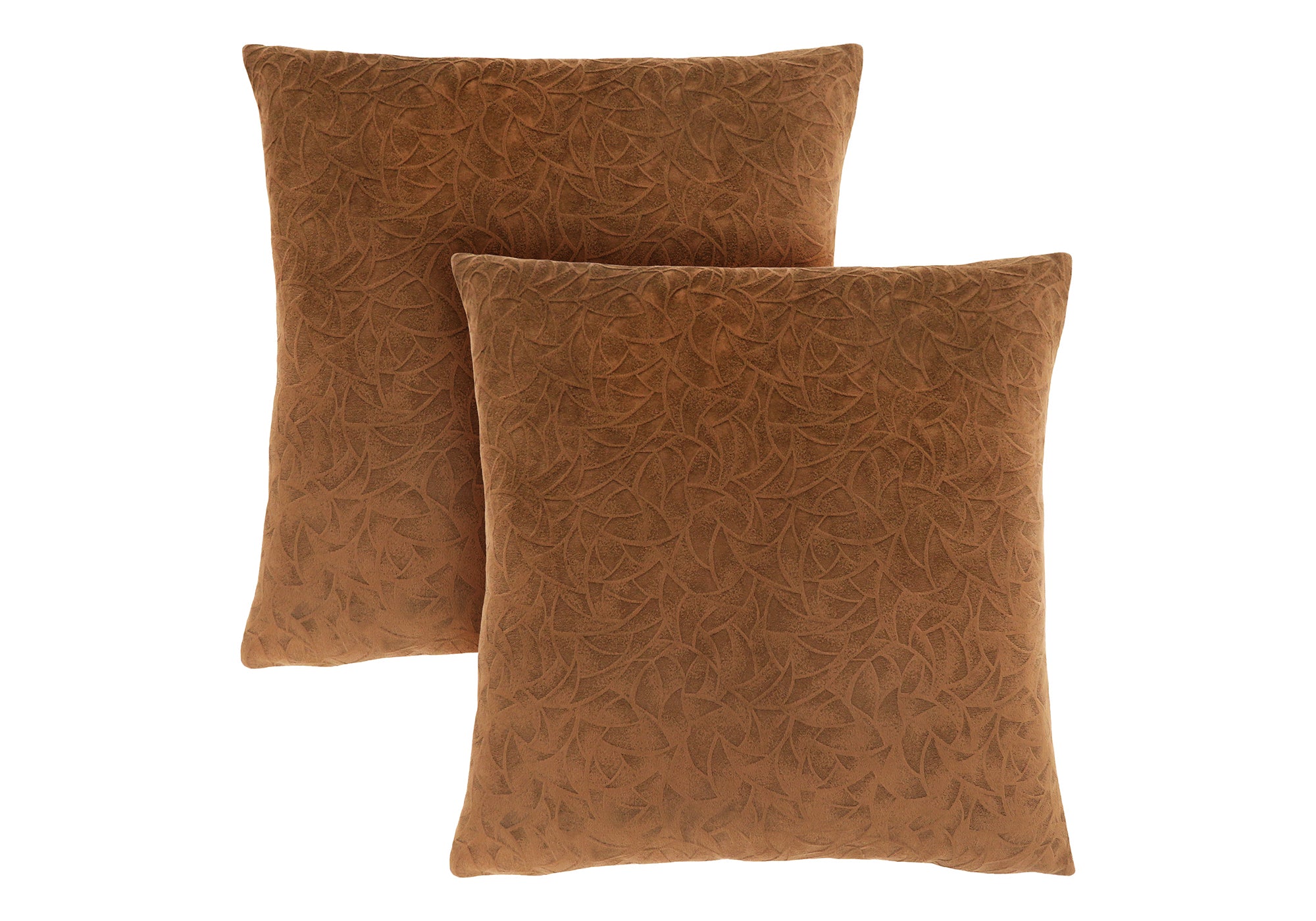OREILLER – 45,7 cm x 45,7 cm / VELOURS FLEURI MARRON CLAIR / LOT DE 2 N° I 9269