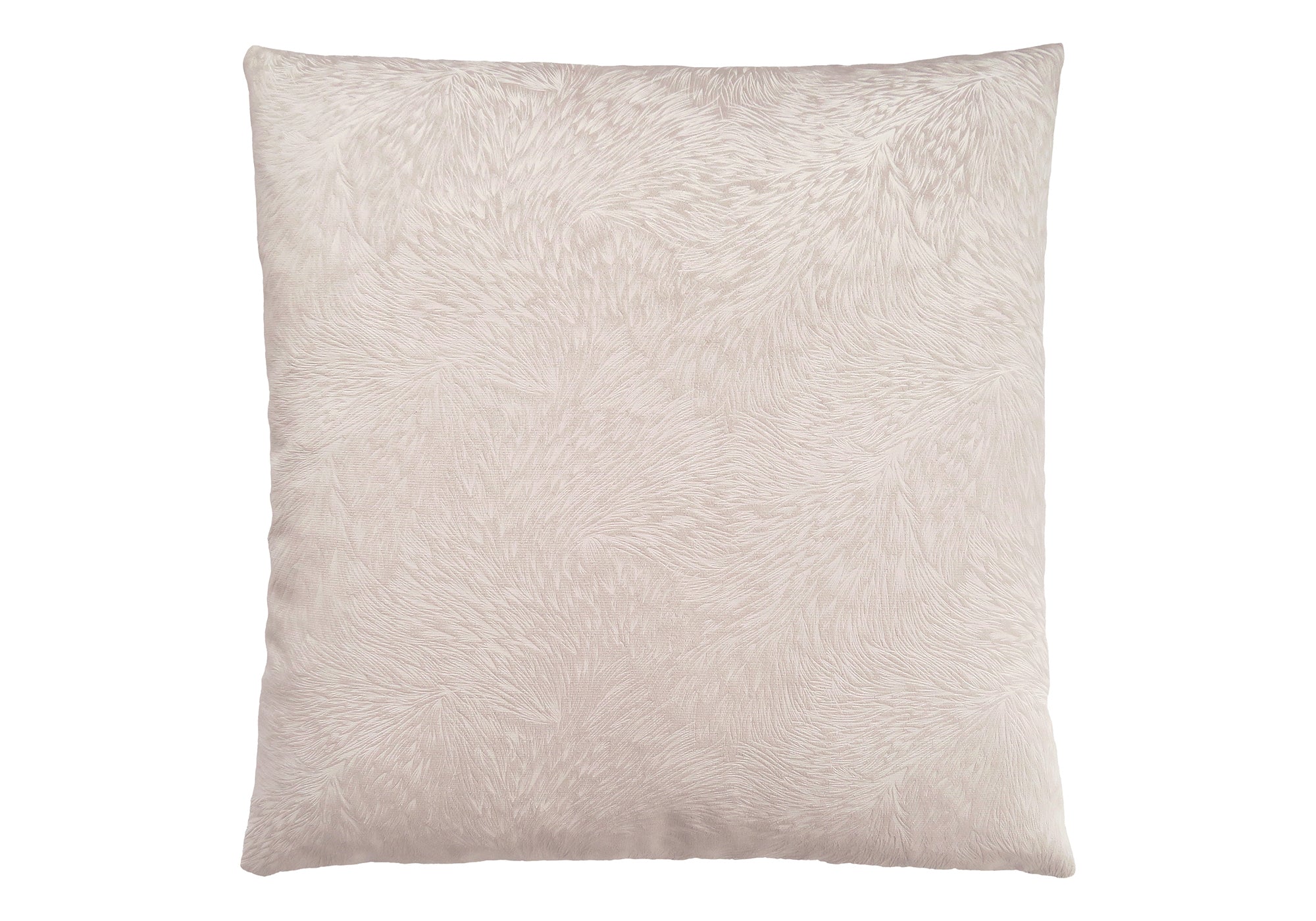 COUSSIN – 45,7 cm x 45,7 cm / VELOURS TAUPE CLAIR À PLUMES / 1 PIÈCE # I 9318