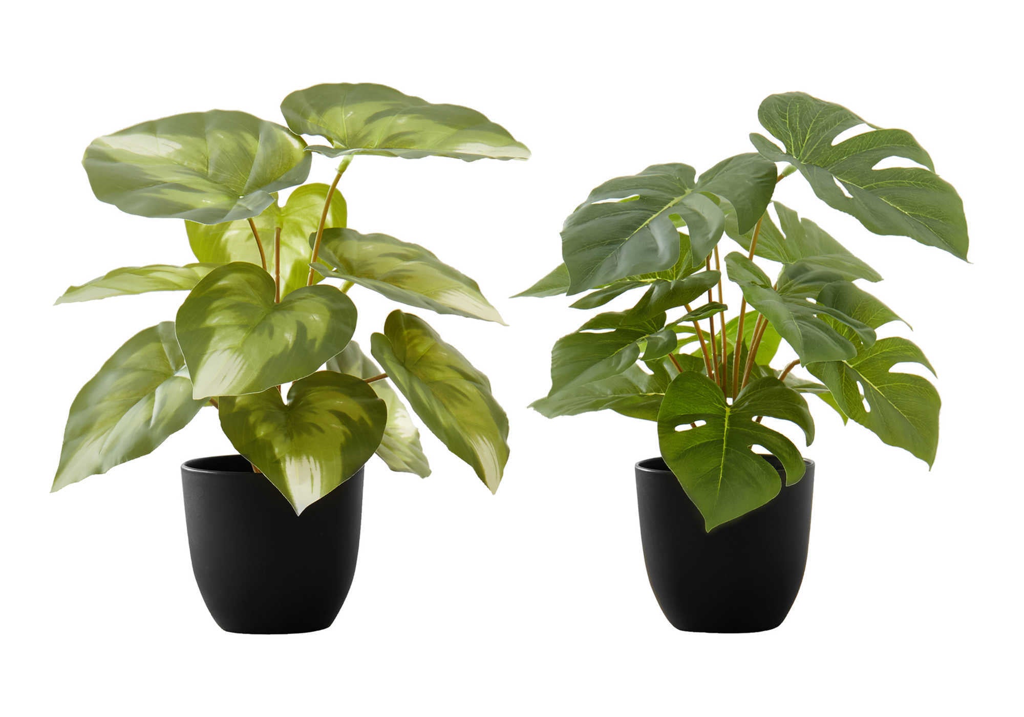 PLANTE ARTIFICIELLE – 2 PIÈCES / 33 cm H MONSTERA/CALATHEA / POT DE 10 cm N° I 9584