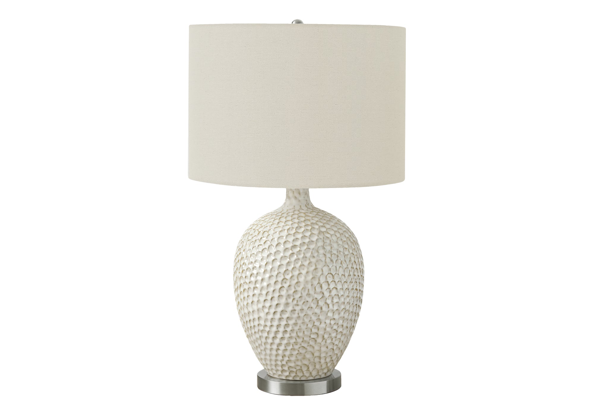 ÉCLAIRAGE - LAMPE DE TABLE 28"H CÉRAMIQUE CRÈME / ABAT-JOUR IVOIRE # I 9607