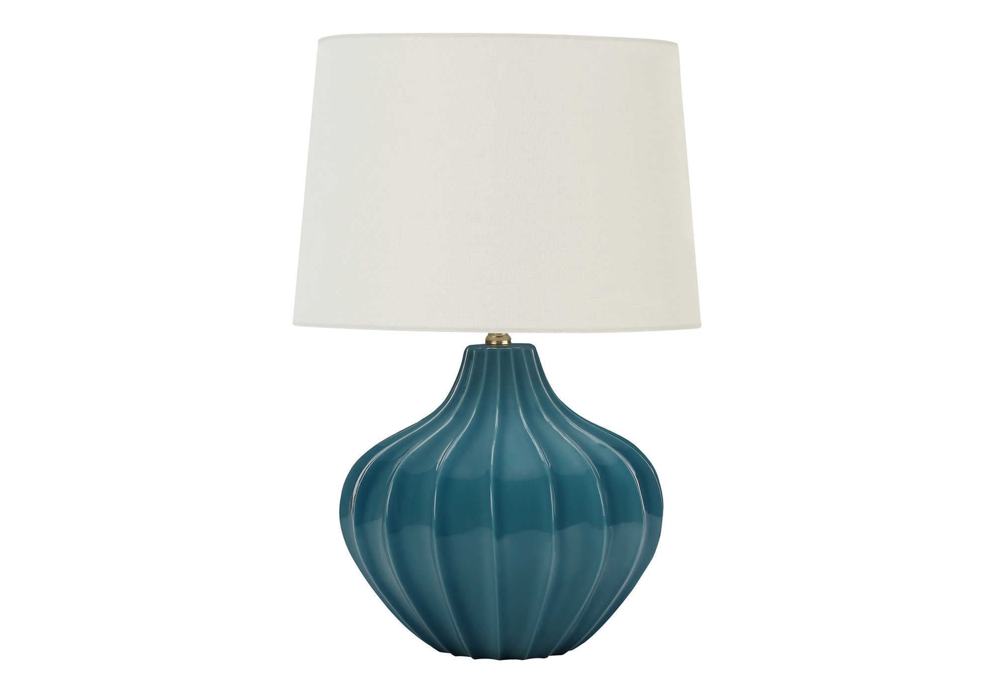 ÉCLAIRAGE - LAMPE DE TABLE 24"H CÉRAMIQUE BLEUE / ABAT-JOUR IVOIRE # I 9612