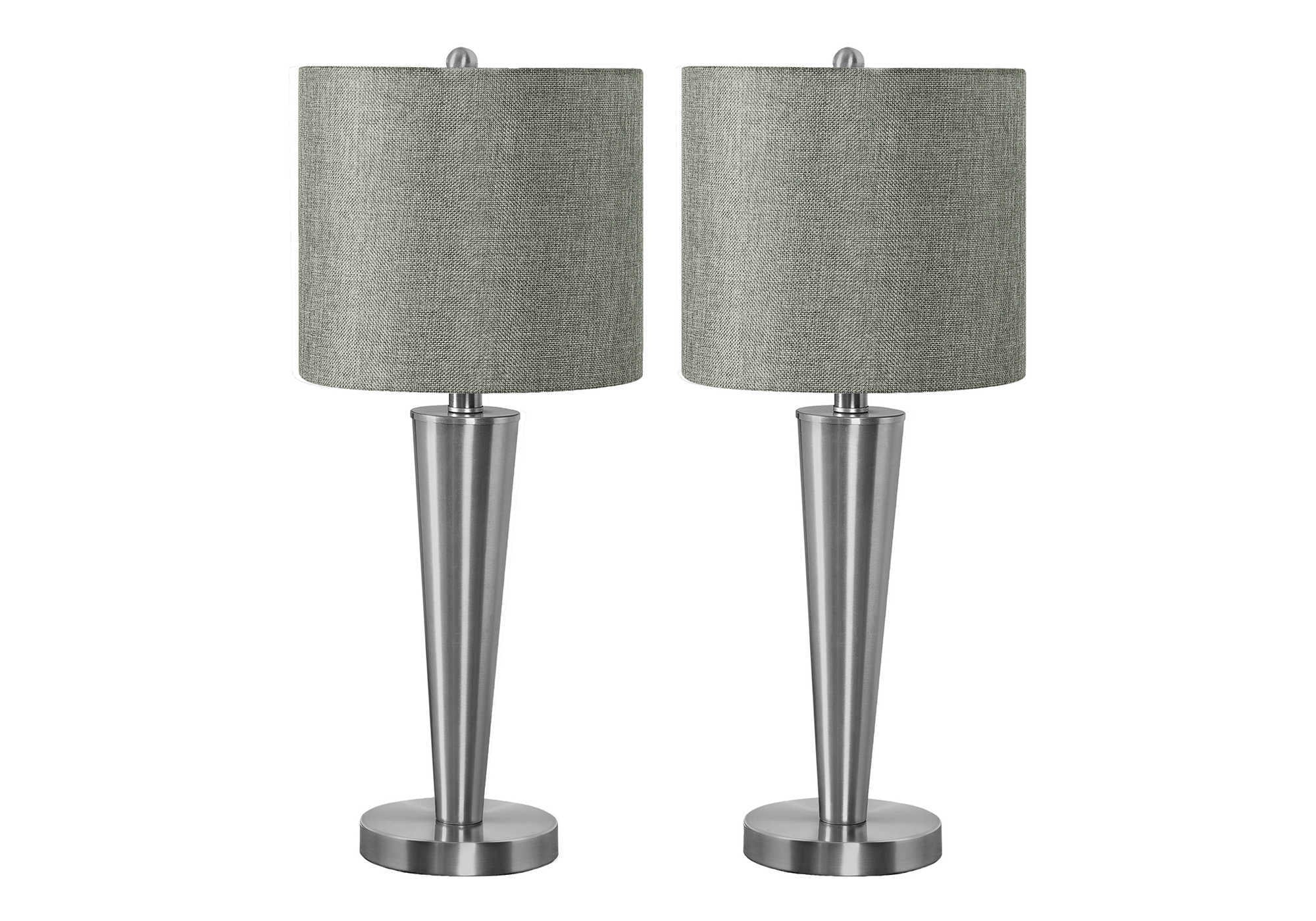 ÉCLAIRAGE - 2PCS / 24"H LAMPE DE TABLE NICKEL / GRIS / USB # I 9642