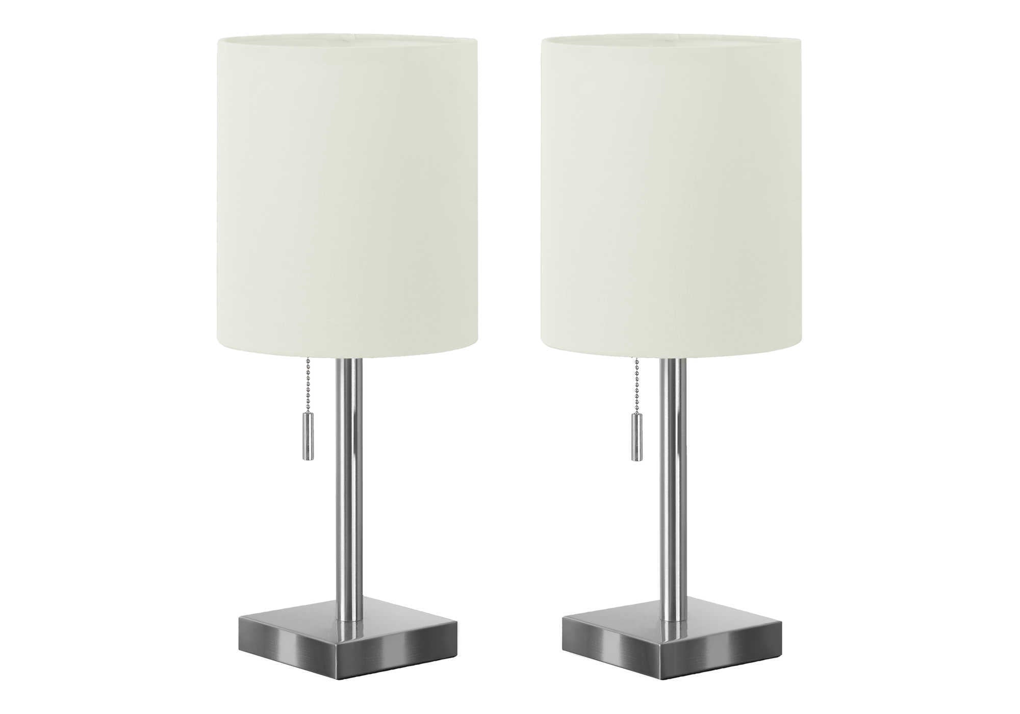 ÉCLAIRAGE – 2 LAMPES DE TABLE 43 CM (17 po) DE H, MÉTAL NICKEL/IVOIRE/USB # I 9649