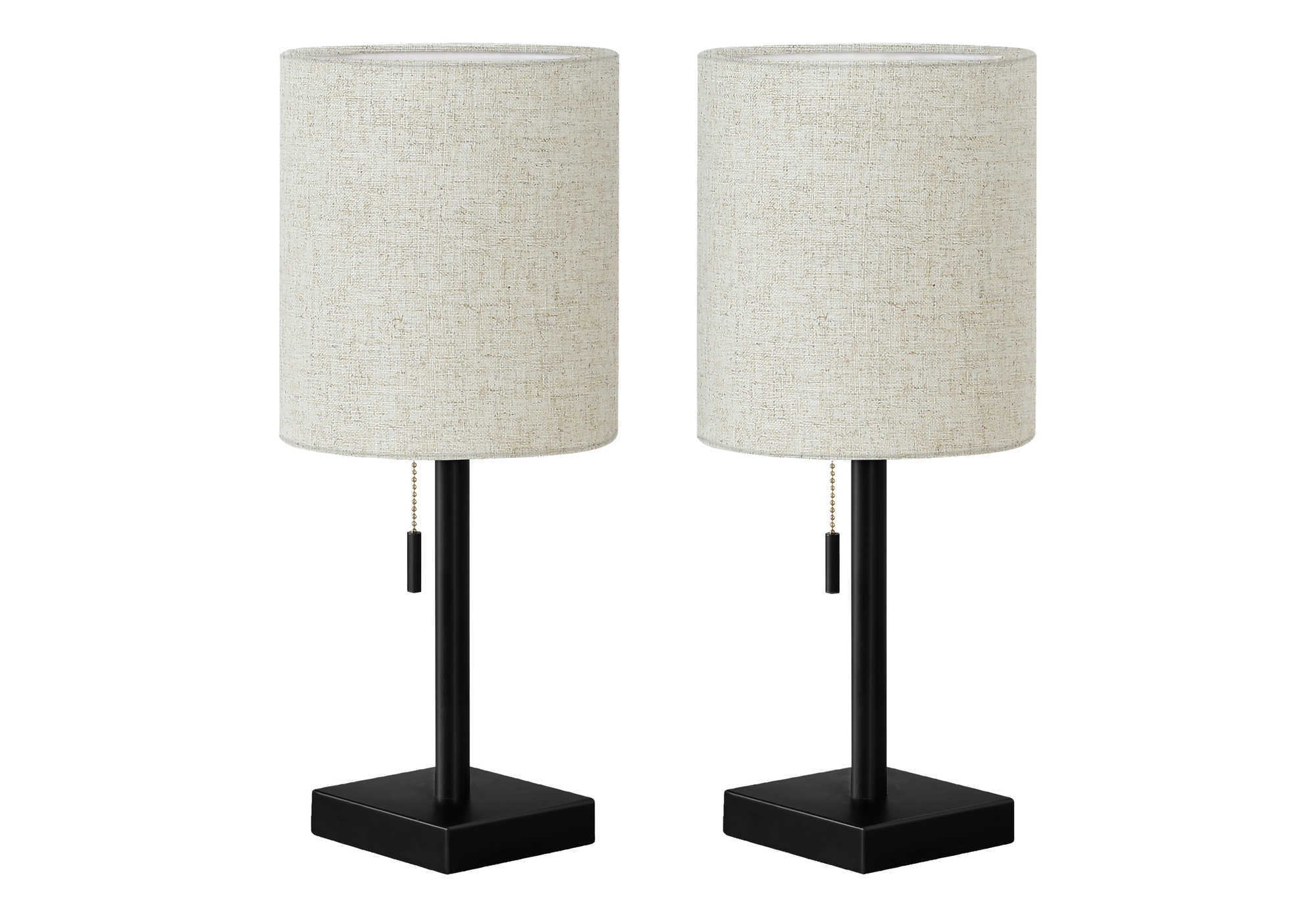 LIGHTING - 2PCS / 17"H TABLE LAMP BLACK METAL/ BEIGE /USB # I 9650