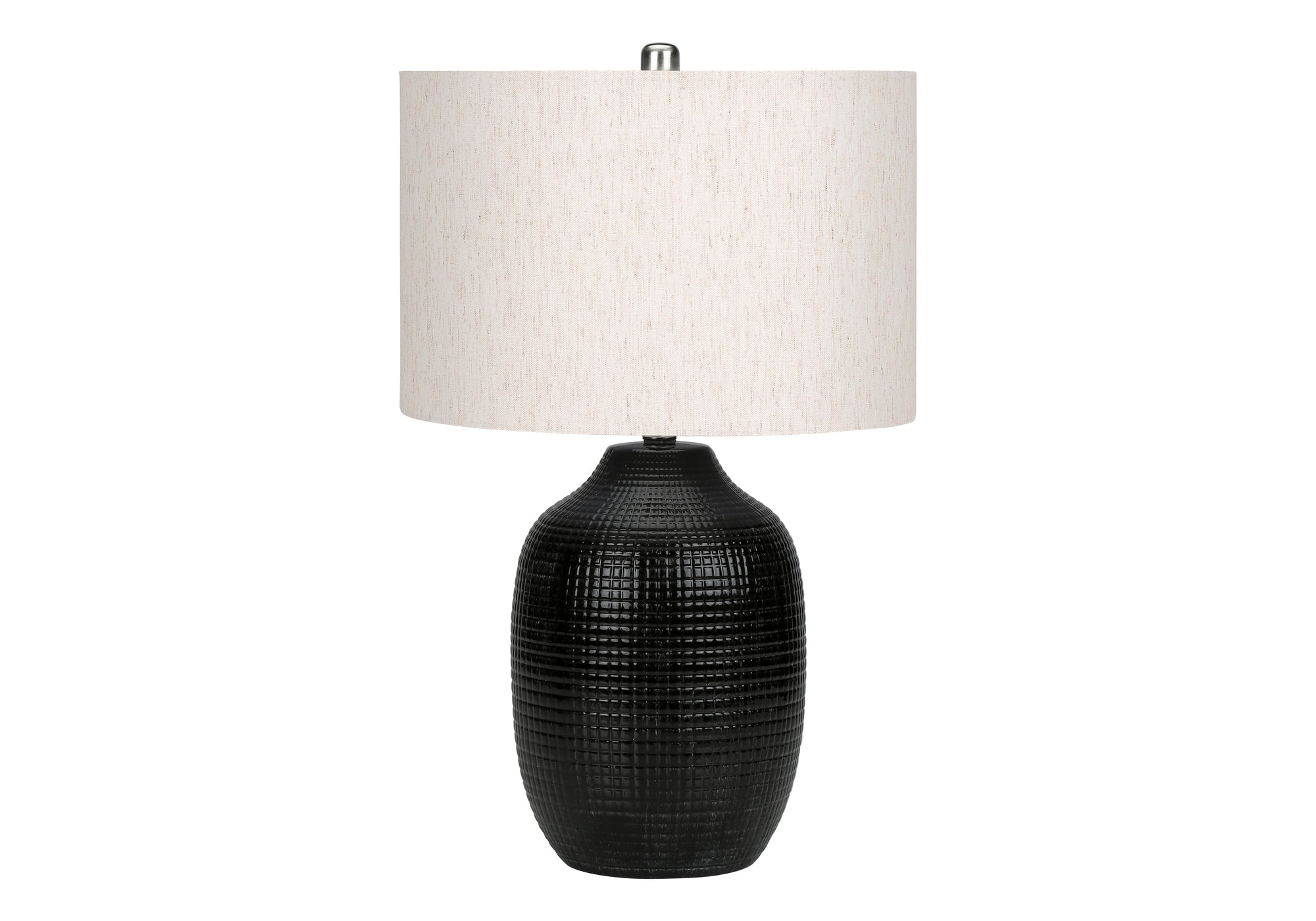 ÉCLAIRAGE - LAMPE DE TABLE 26"H CÉRAMIQUE NOIRE / ABAT-JOUR IVOIRE # I 9705