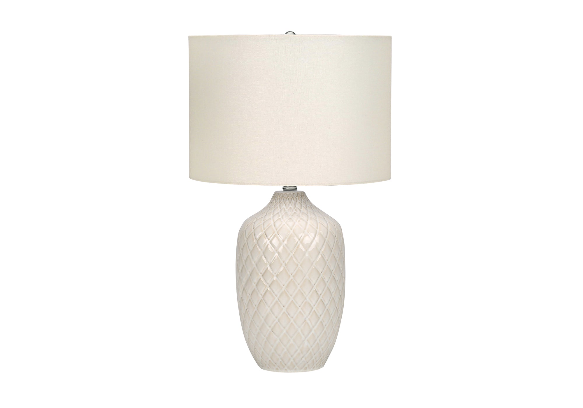 ÉCLAIRAGE - LAMPE DE TABLE 25"H CÉRAMIQUE CRÈME / ABAT-JOUR IVOIRE # I 9707
