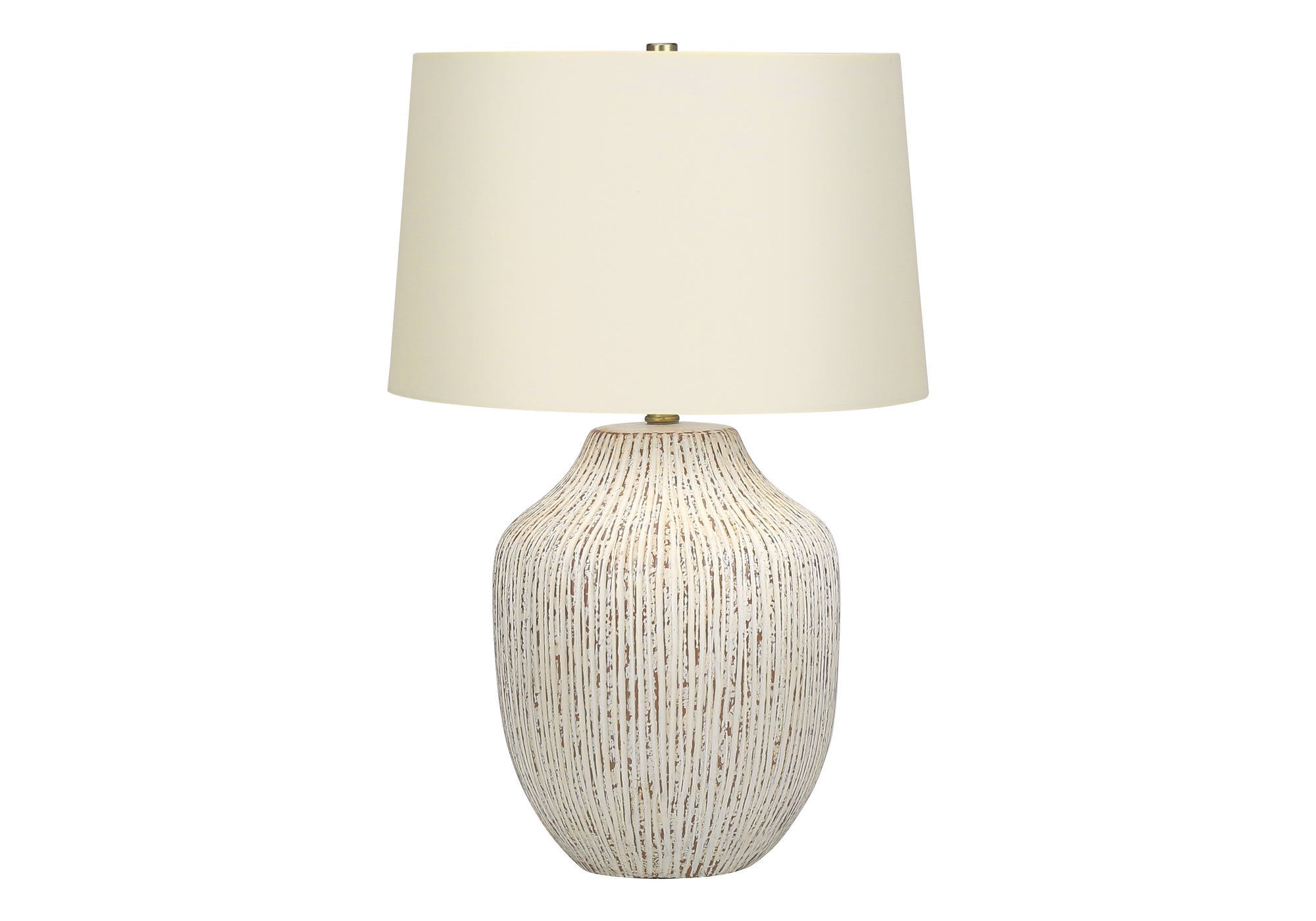ÉCLAIRAGE - LAMPE DE TABLE 26"H CÉRAMIQUE CRÈME / ABAT-JOUR IVOIRE # I 9719