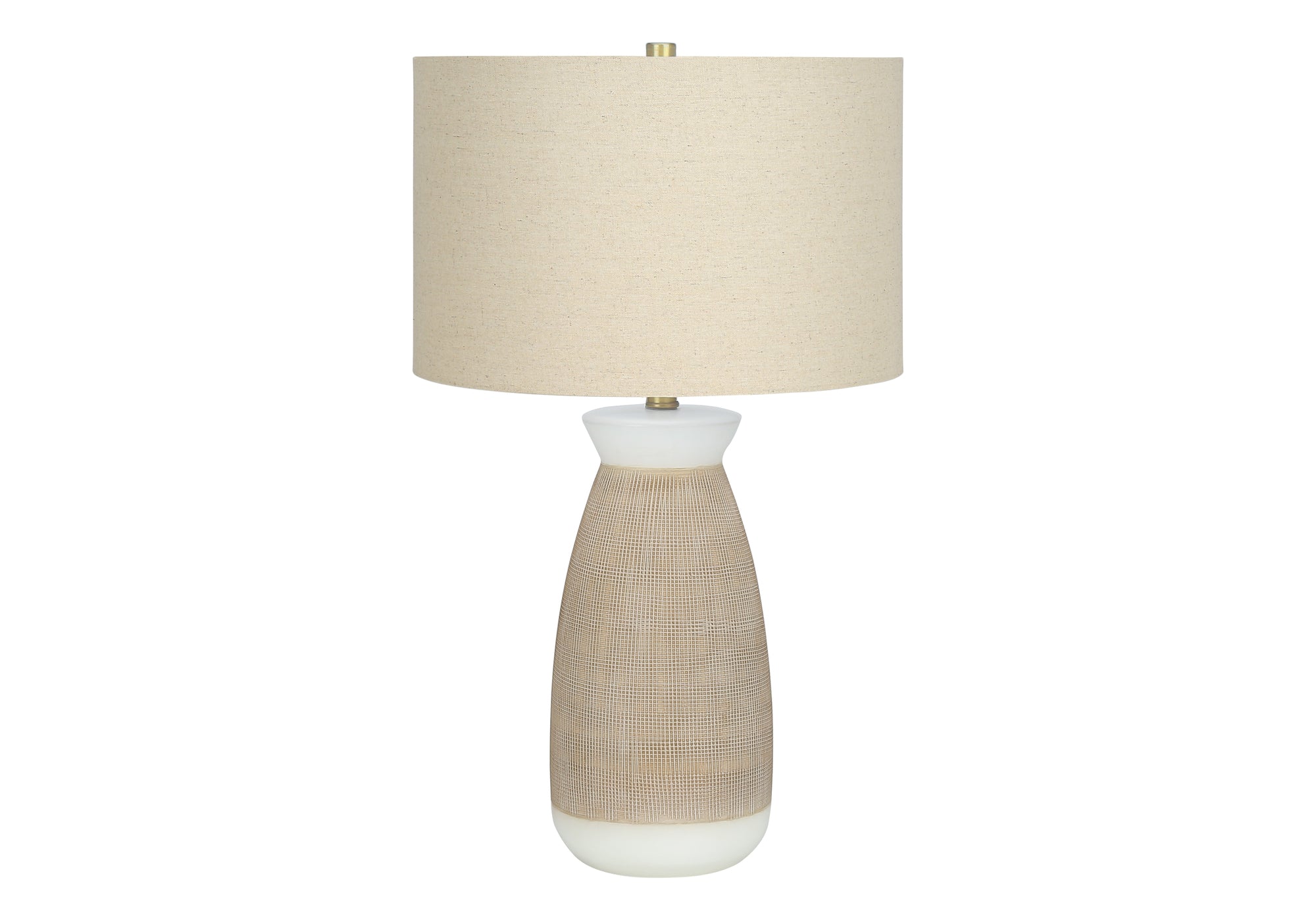 ÉCLAIRAGE - LAMPE DE TABLE 27"H CÉRAMIQUE CRÈME / ABAT-JOUR BEIGE # I 9724