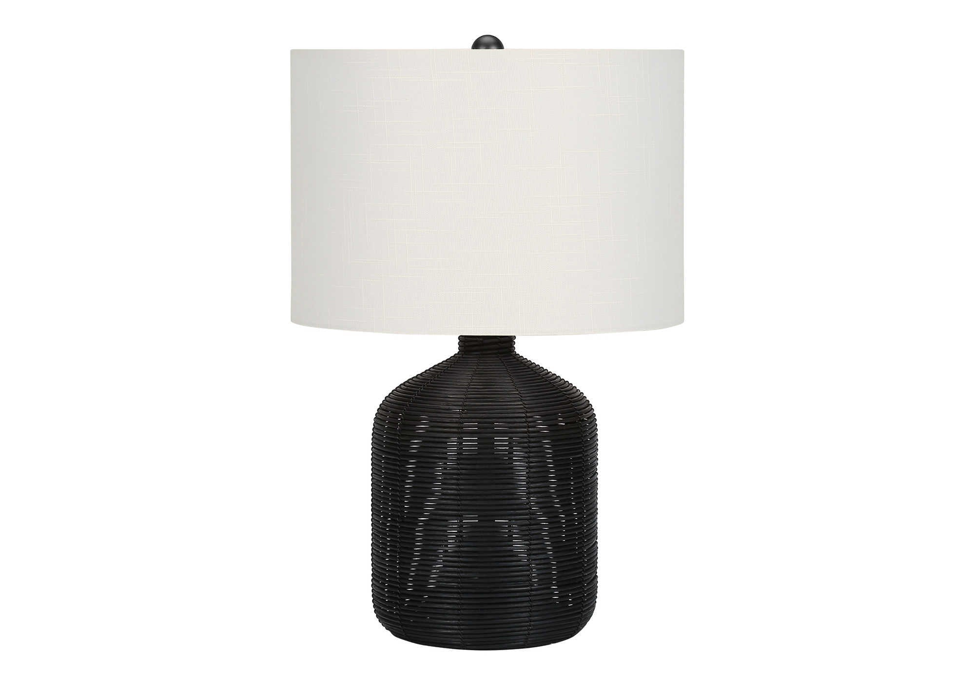 ÉCLAIRAGE - LAMPE DE TABLE 23"H ROTIN NOIR / ABAT-JOUR IVOIRE # I 9734
