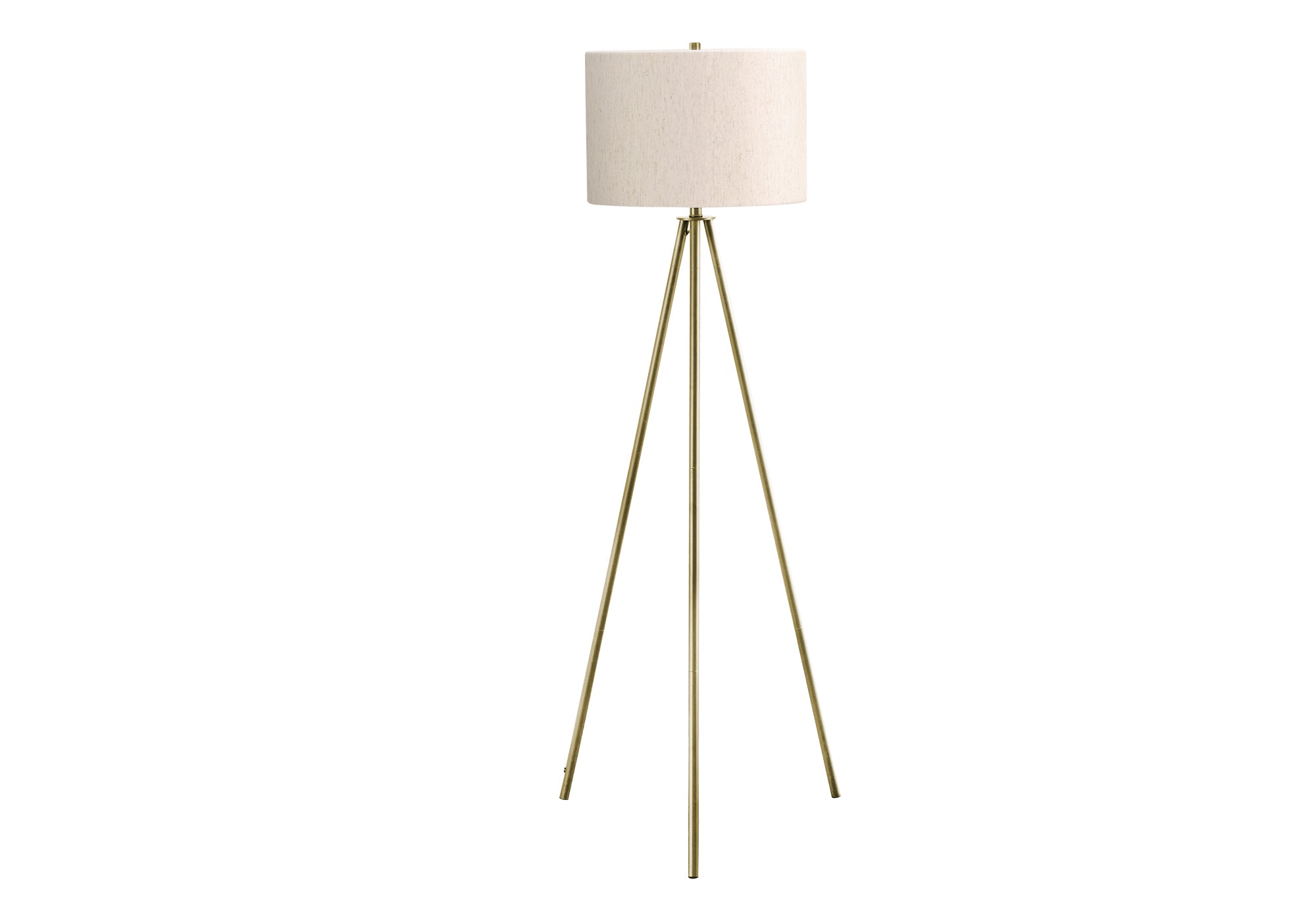Lampadaire trépied laiton I 9736, 63 po, abat-jour lin ivoire, salon moderne Montréal