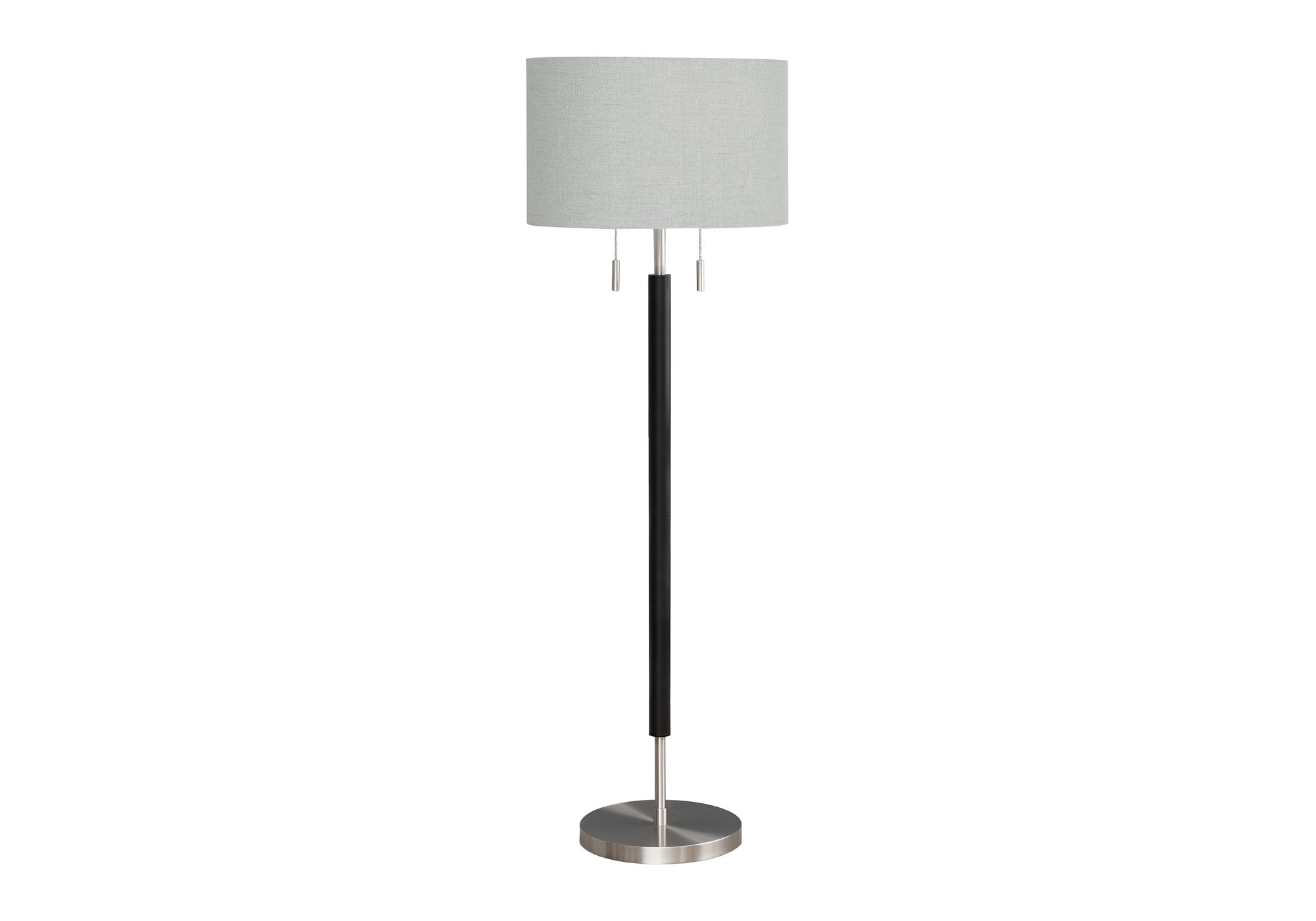 Lampadaire sur pied contemporain I 9748, cadre métal nickel et noir, abat-jour tissu gris 60 po, Montréal