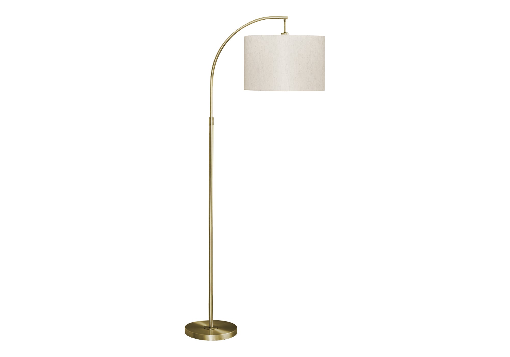 Lampadaire arc I 9750, 65 po, métal finition laiton et abat-jour en tissu ivoire – Bonito Montréal