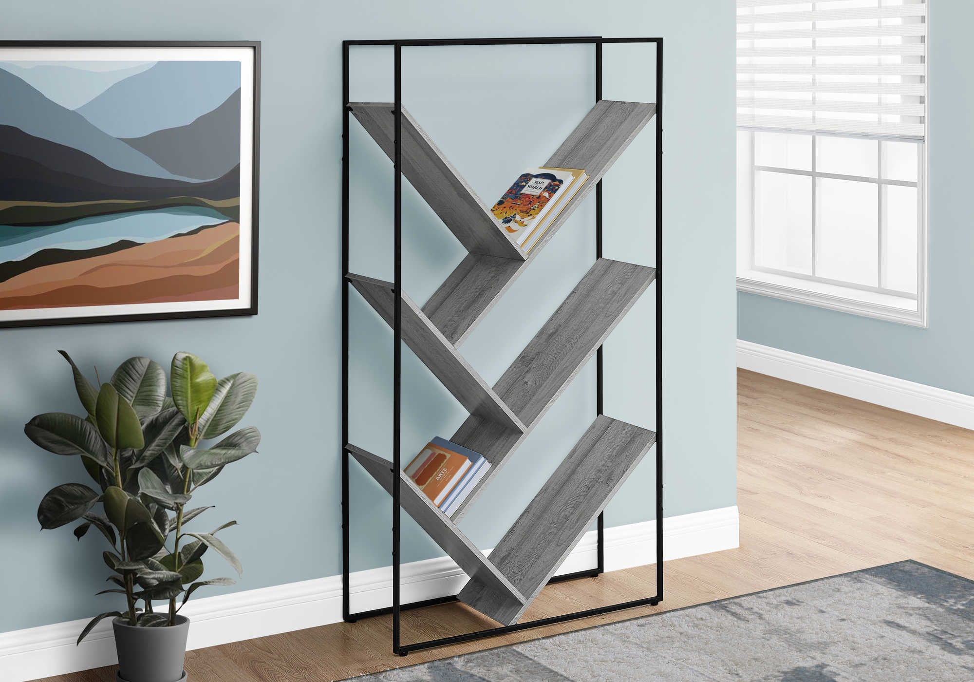 BOOKCASE - 60"H / GREY / BLACK METAL # I 2200