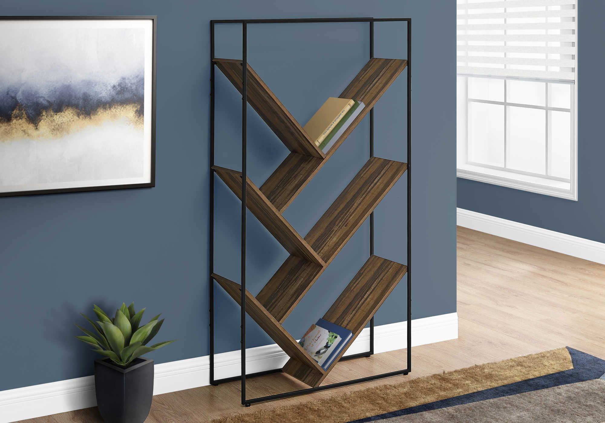 BOOKCASE - 60"H / BROWN RECLAIMED WOOD-LOOK / BLACK METAL # I 2202