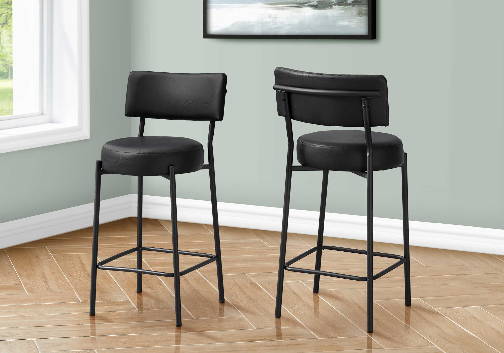 BARSTOOL - 2PCS/ 37"H/ BLACK / BLACK METAL COUNTER HEIGHT # I 2245