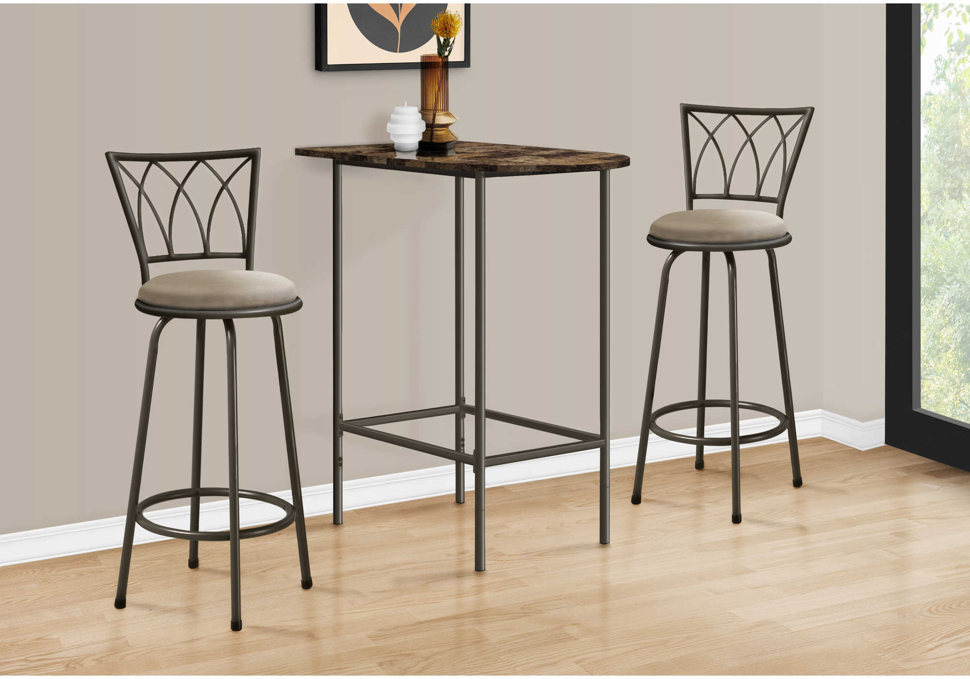 HOME BAR - 24"X 36" / ESPRESSO MARBLE / METAL # I 2315