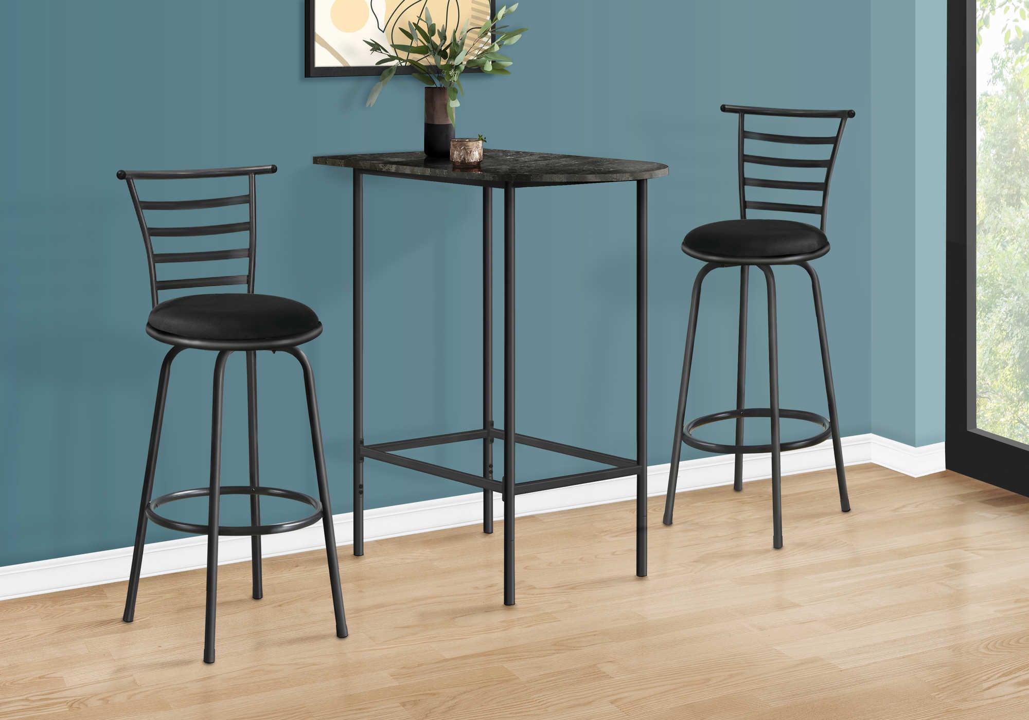 HOME BAR - 24"X 36" / GREY MARBLE / CHARCOAL METAL # I 2325