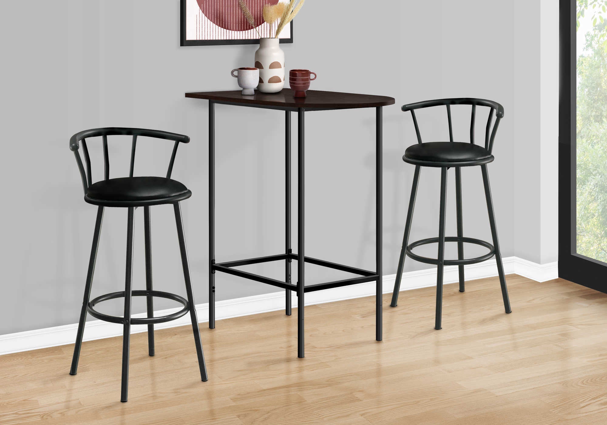 HOME BAR - 24"X 36"/ ESPRESSO / BLACK METAL SPACESAVER # I 2345