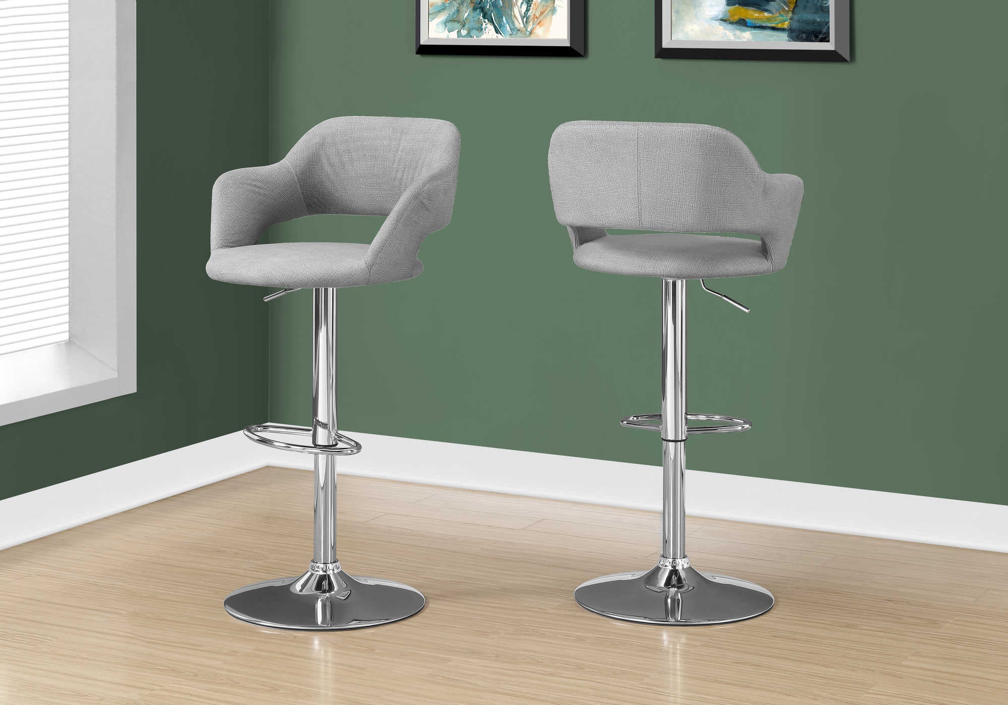BARSTOOL - GREY FABRIC / CHROME METAL HYDRAULIC LIFT # I 2363