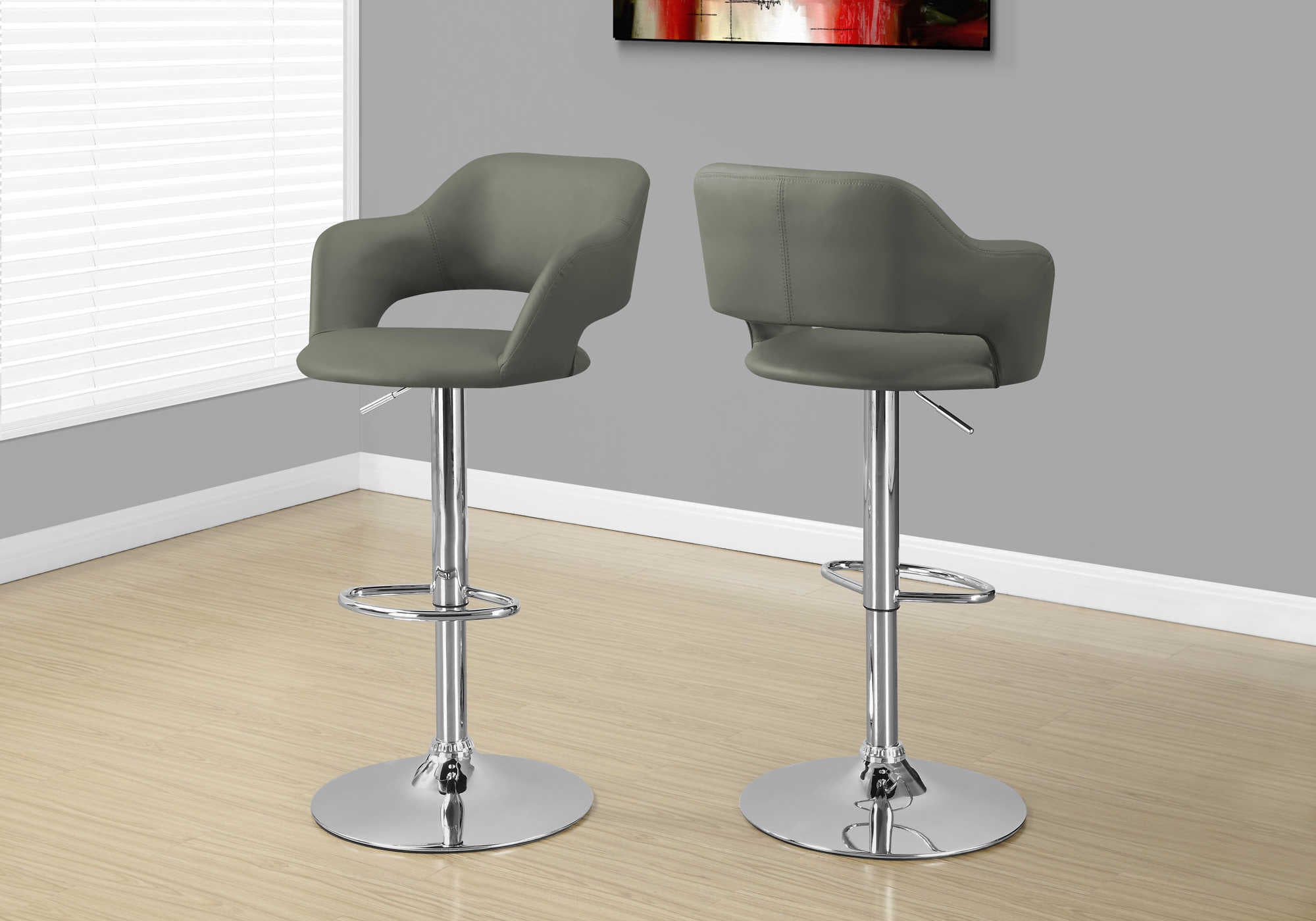 BARSTOOL - LIGHT GREY / CHROME METAL HYDRAULIC LIFT # I 2364