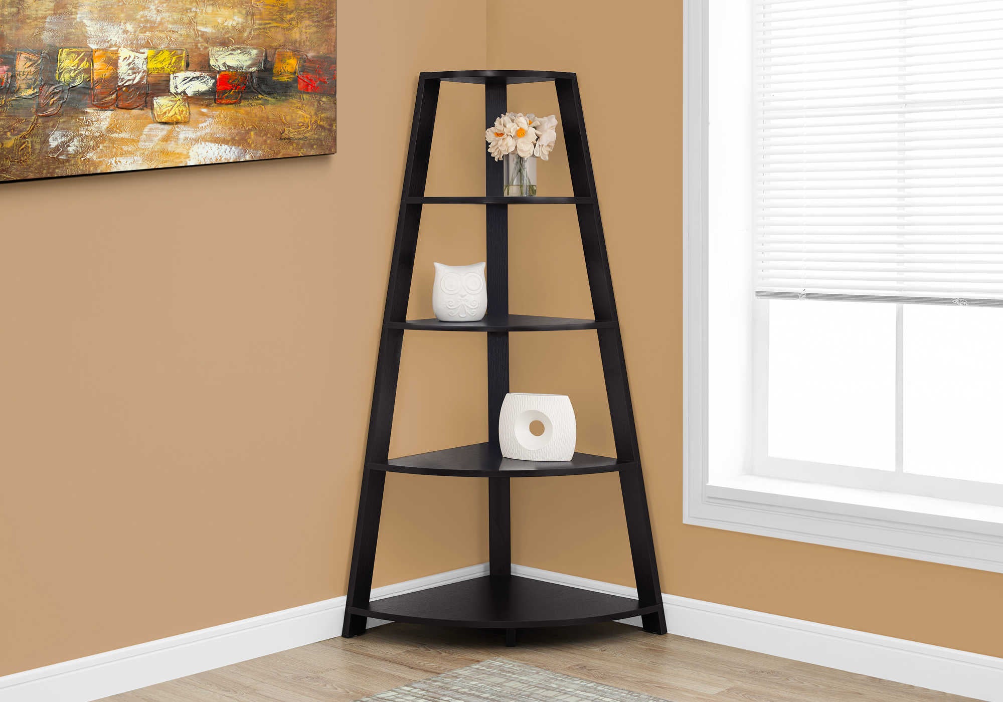 BOOKCASE - 60"H / ESPRESSO CORNER ACCENT ETAGERE # I 2423