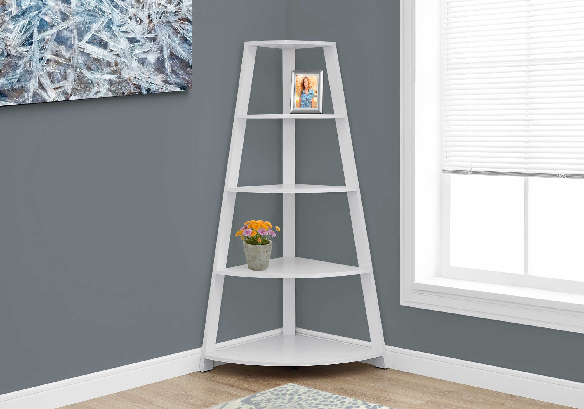 BOOKCASE - 60"H / WHITE CORNER ACCENT ETAGERE # I 2425