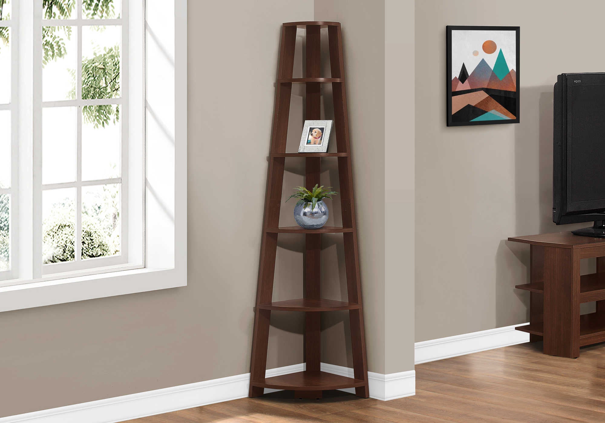 BOOKCASE - 72"H / CHERRY CORNER ACCENT ETAGERE # I 2494