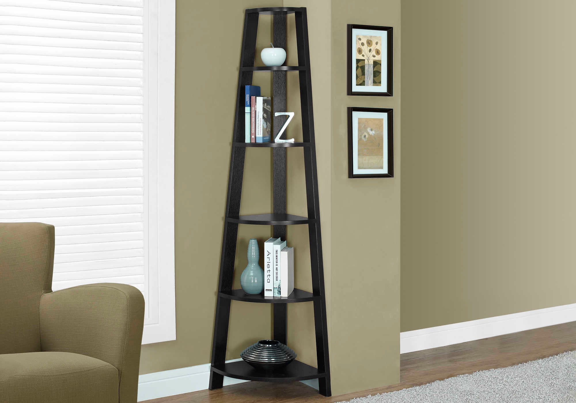 BOOKCASE - 72""H / ESPRESSO CORNER ACCENT ETAGERE # I 2495
