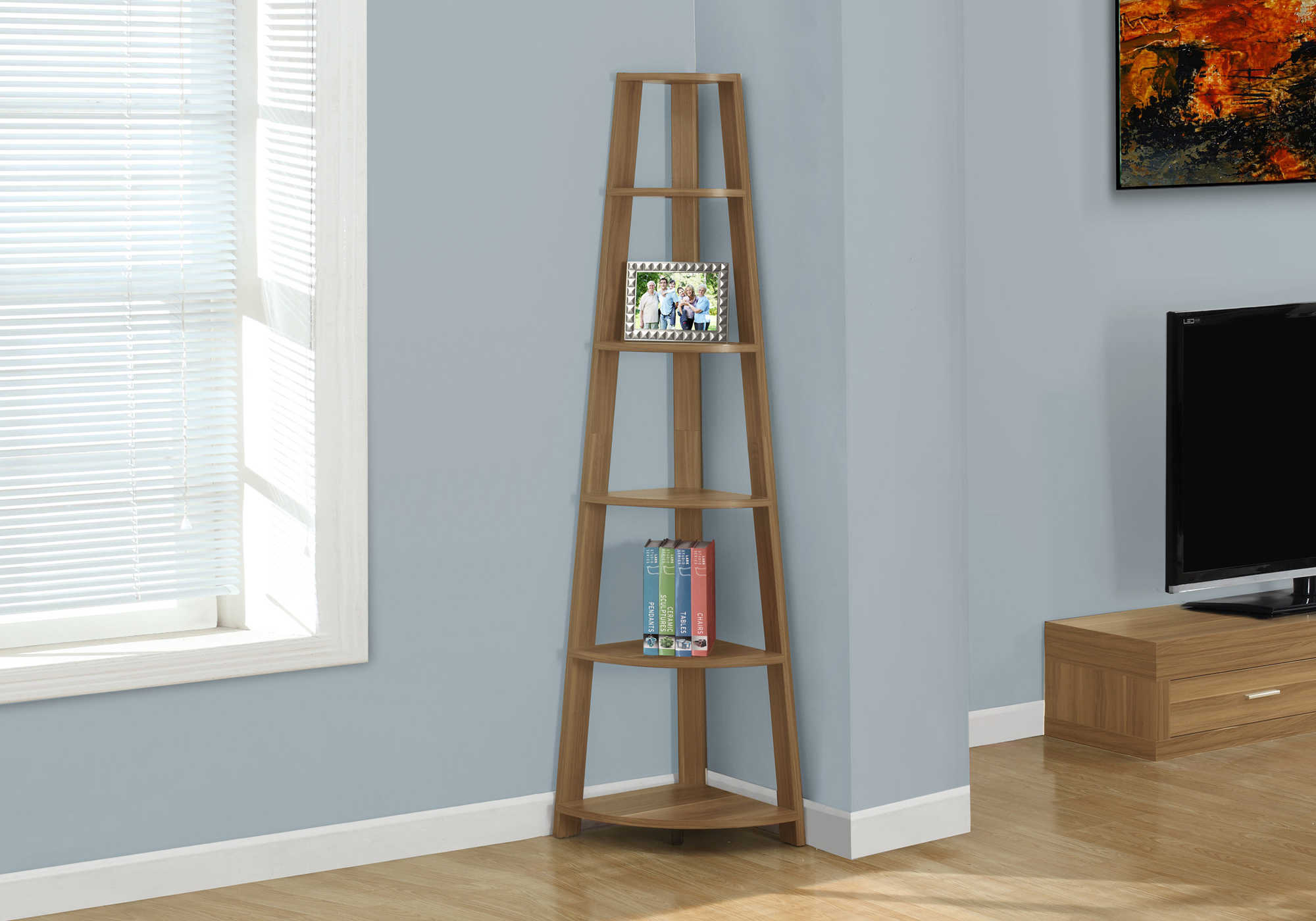 BOOKCASE - 72"H / WALNUT CORNER ETAGERE # I 2498