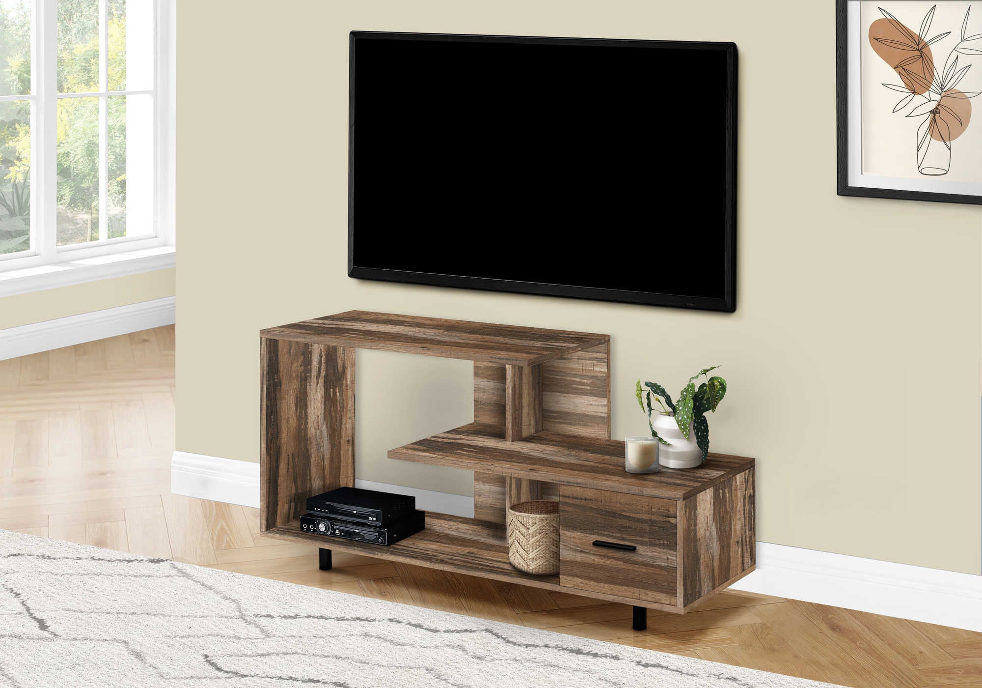 MEUBLE TÉLÉVISEUR - 48"L / BRUN RÉCUPÉRÉ / 1 TIROIR # I 2611