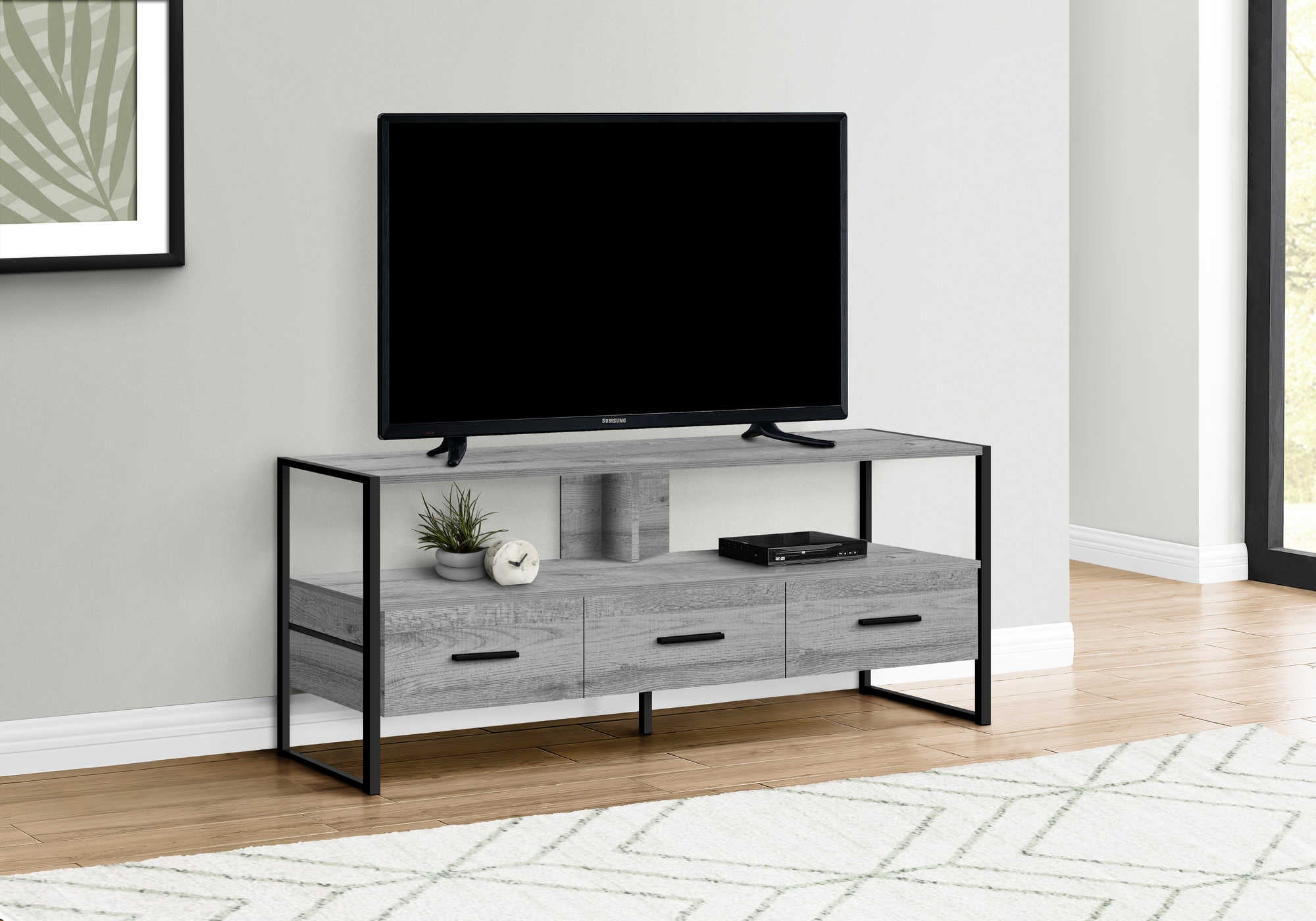 MEUBLE TV - 48"L / GRIS / MÉTAL NOIR # I 2617
