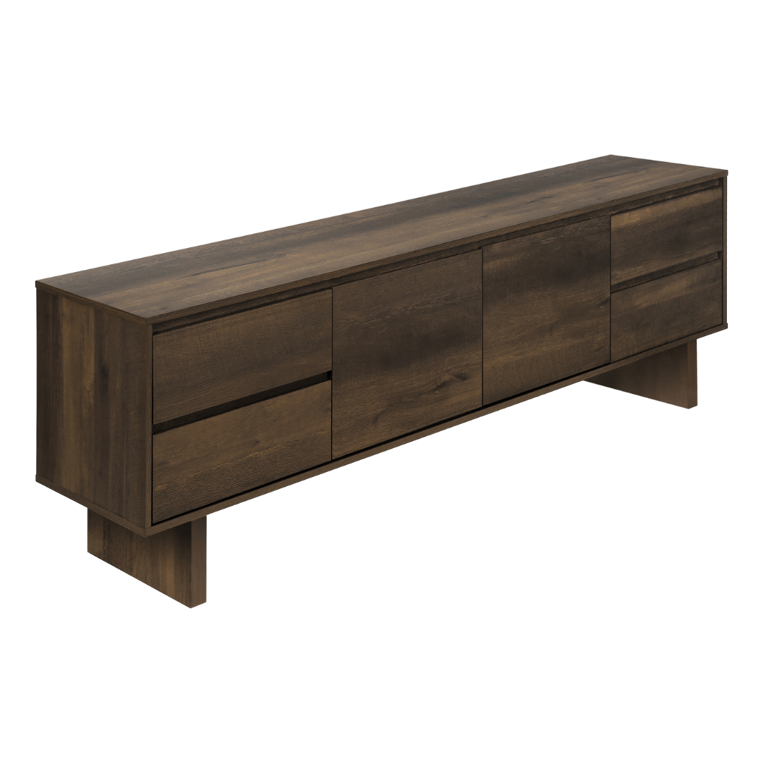 Meuble TV Lunex – 183 cm (72 po) aspect bois – Marron foncé