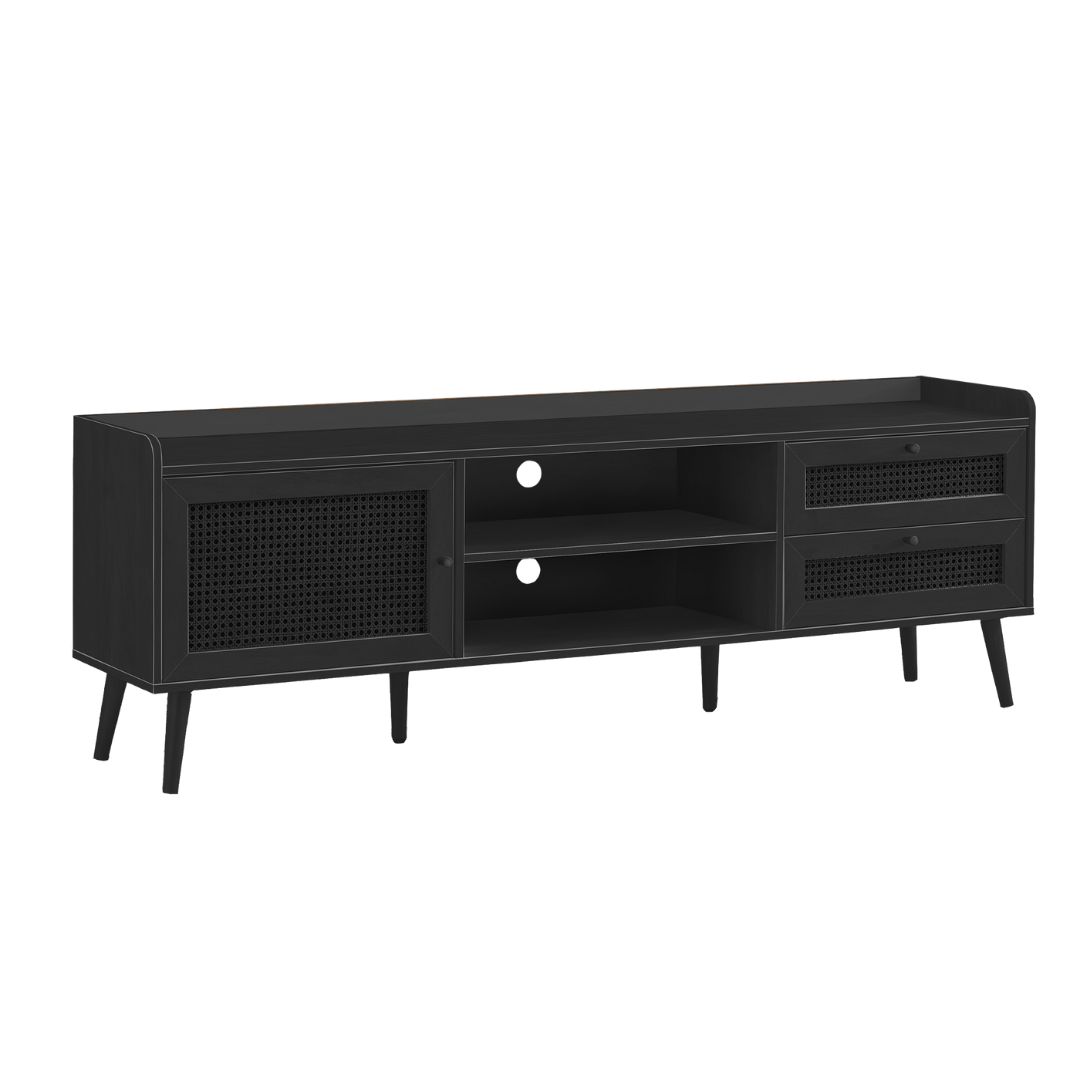 Meuble TV Ravix – 183 cm (72 po) – Noir avec rangement