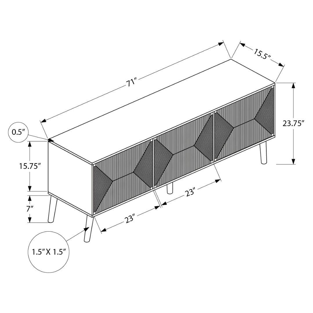 Merlo – 72" TV Stand – Black with Seagrass-Look Doors