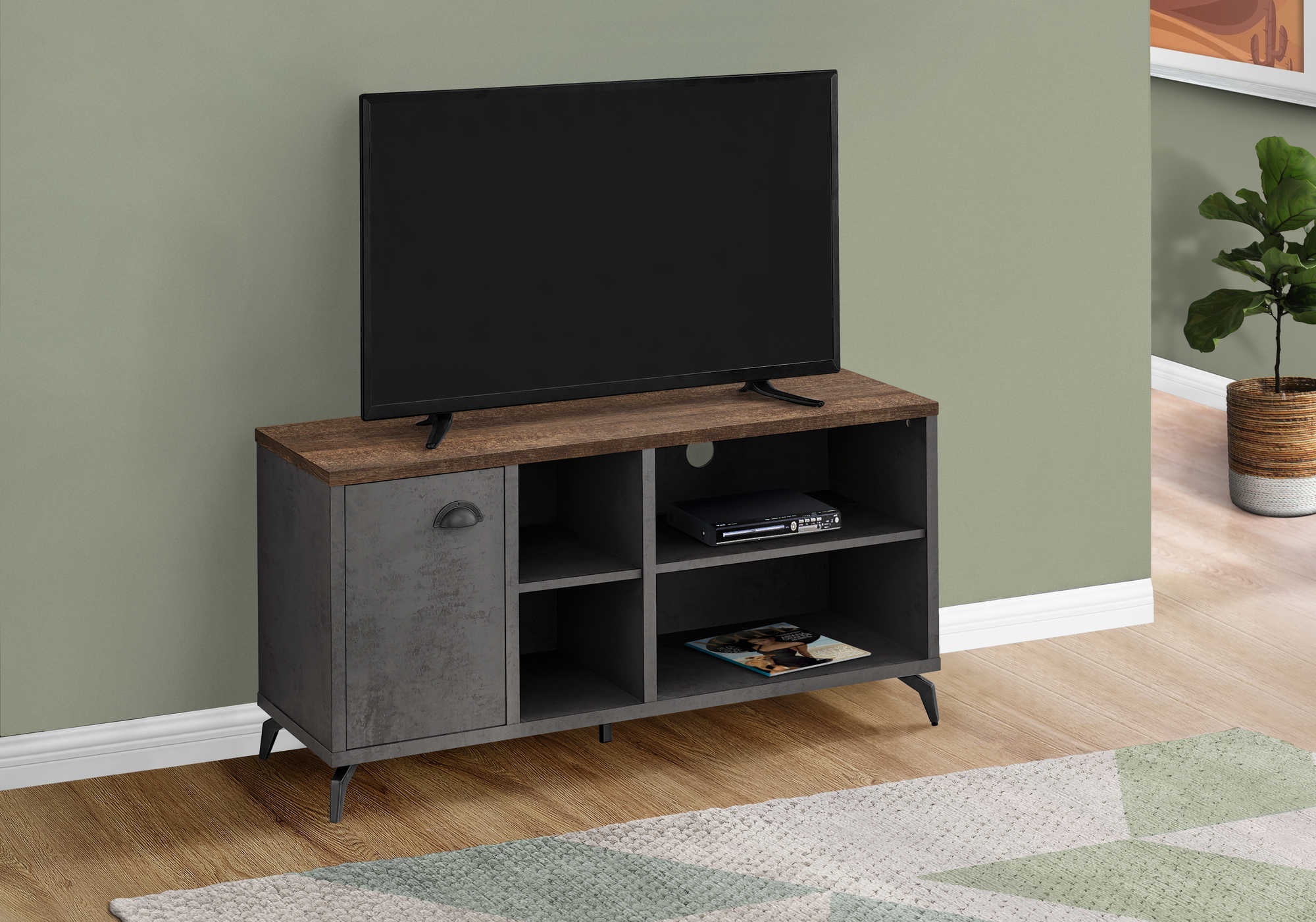 MEUBLE TÉLÉVISEUR - 48"L / BÉTON GRIS / BOIS RÉCUPÉRÉ BRUN MOYEN # I 2830