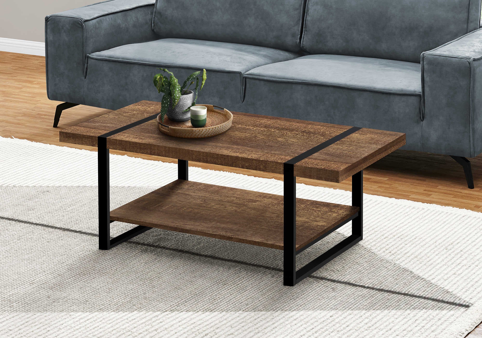 COFFEE TABLE - BROWN RECLAIMED WOOD-LOOK / BLACK METAL # I 2850