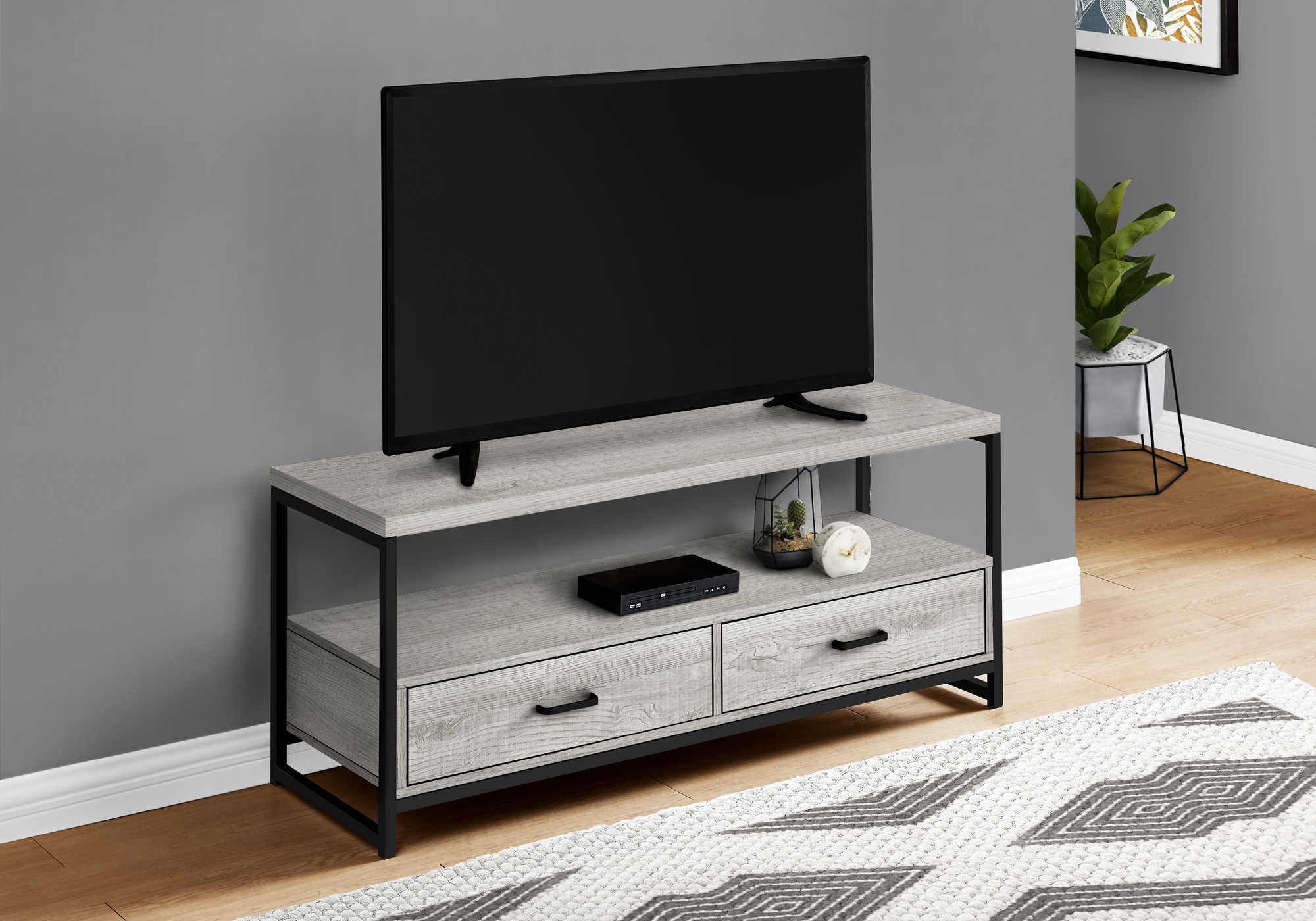 MEUBLE TV - 48"L / GRIS / MÉTAL NOIR # I 2871