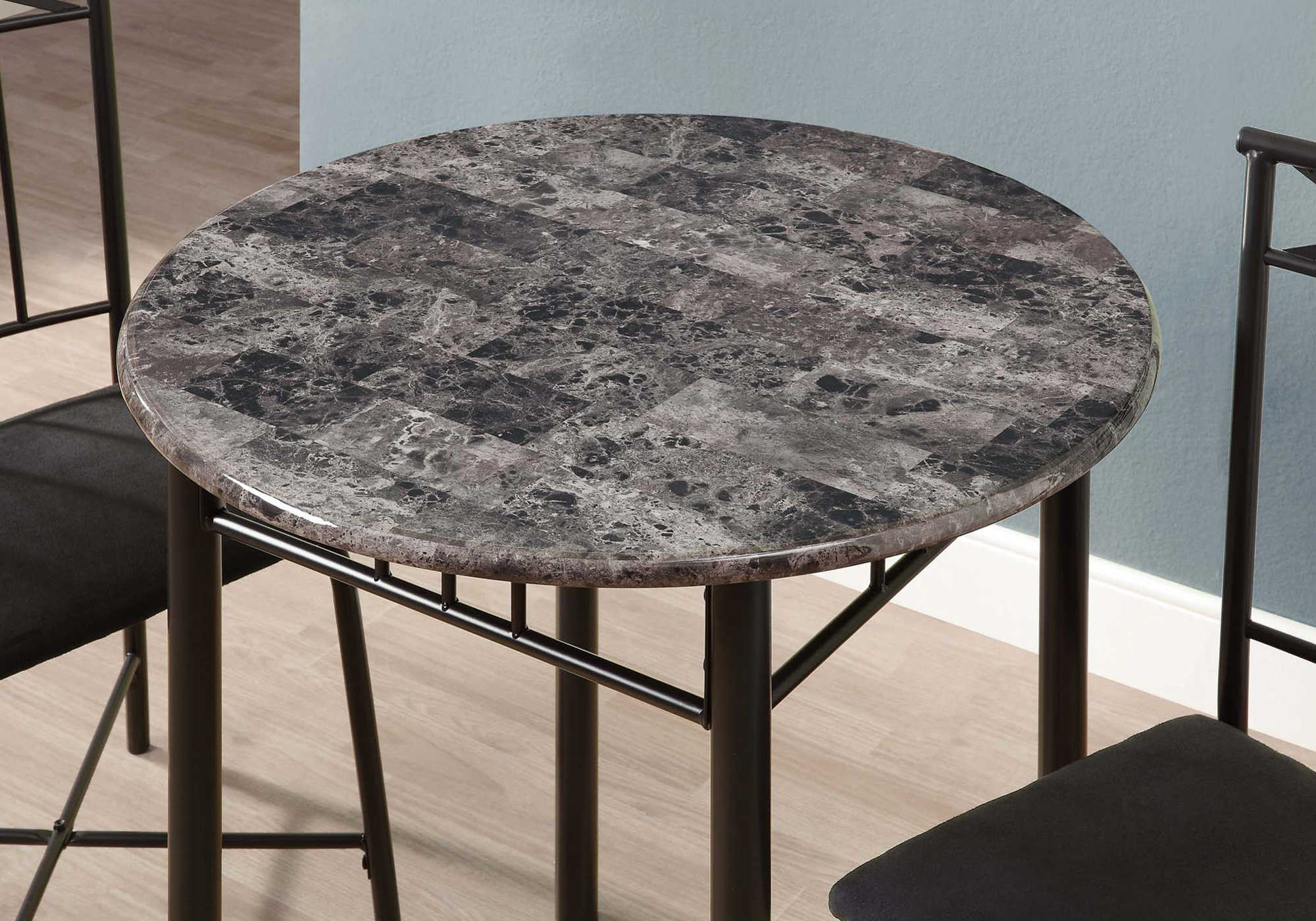 DINING SET - 3PCS SET / GREY MARBLE / CHARCOAL METAL # I 3065