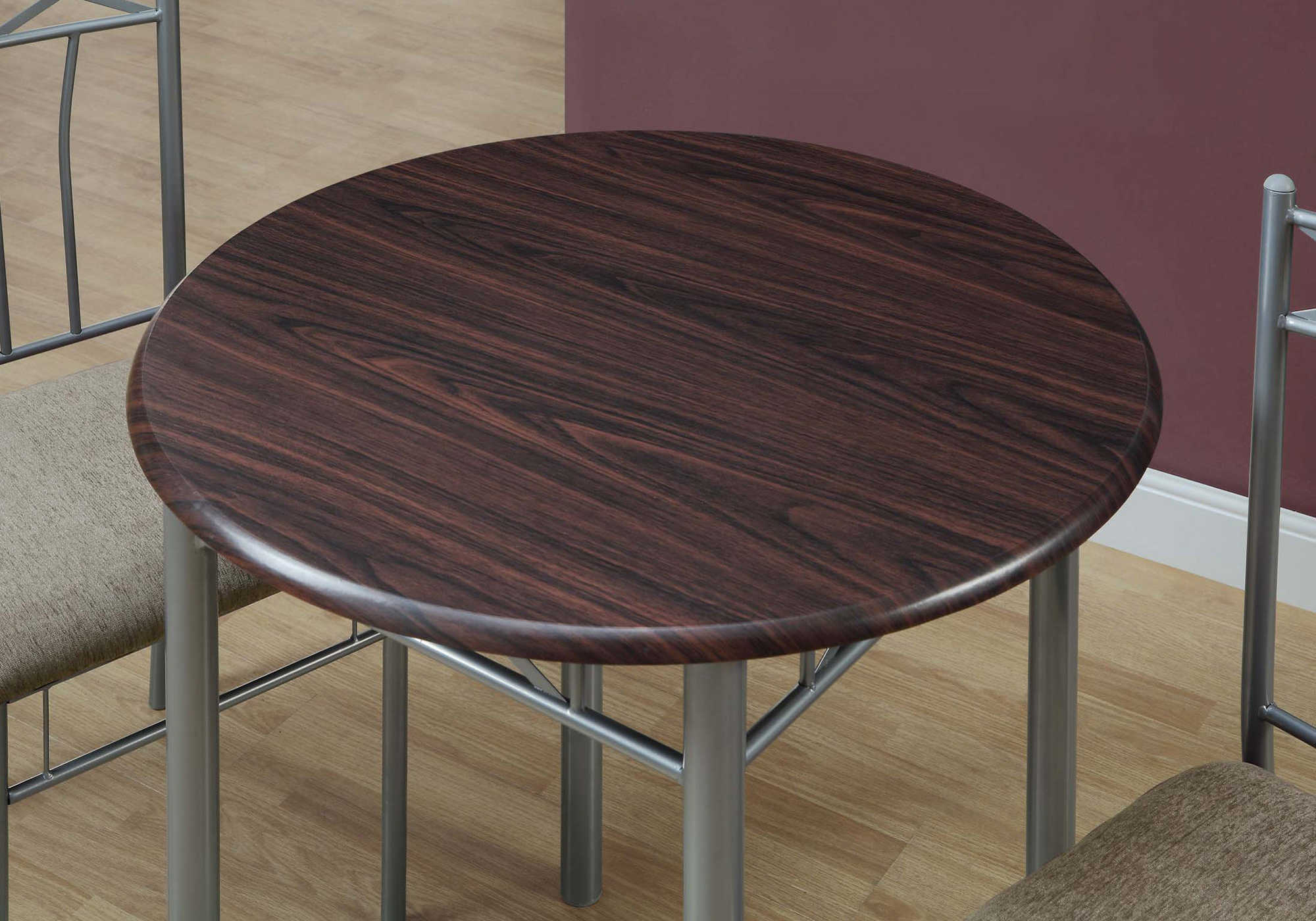 DINING SET - 3PCS SET / ESPRESSO / SILVER METAL # I 3075