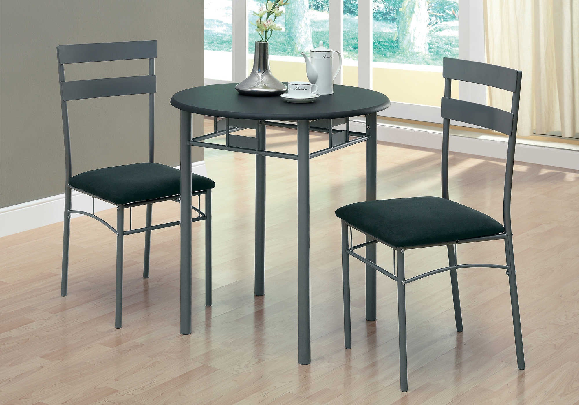 DINING SET - 3PCS SET / BLACK / SILVER METAL # I 3095